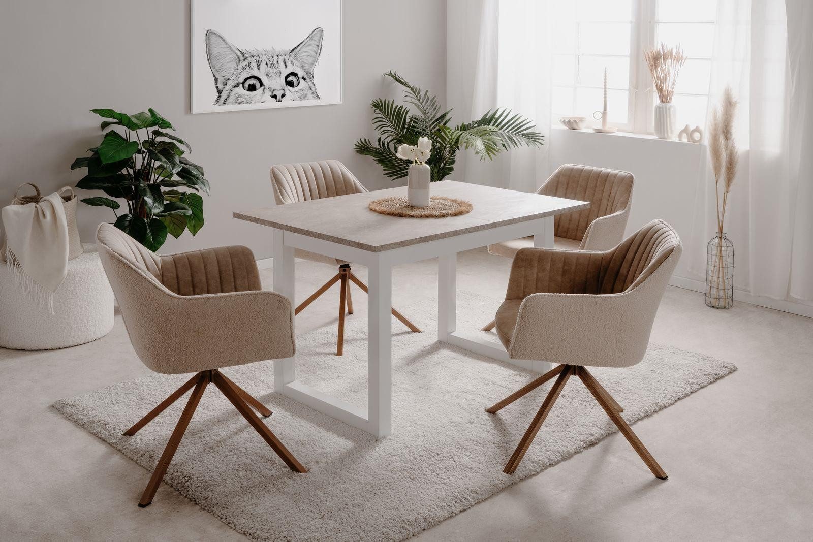 möbelvita Esstisch Esstisch Dallas 80B in Sandstein / weiß - ausziehbar auf 160 cm