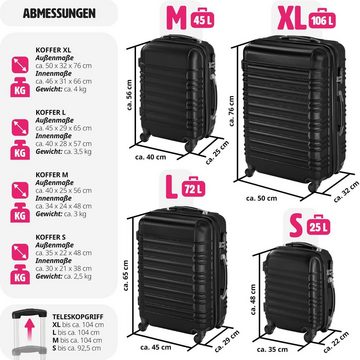tectake Trolley Hartschalenkofferset 4-tlg., 4 Rollen, erweiterbar