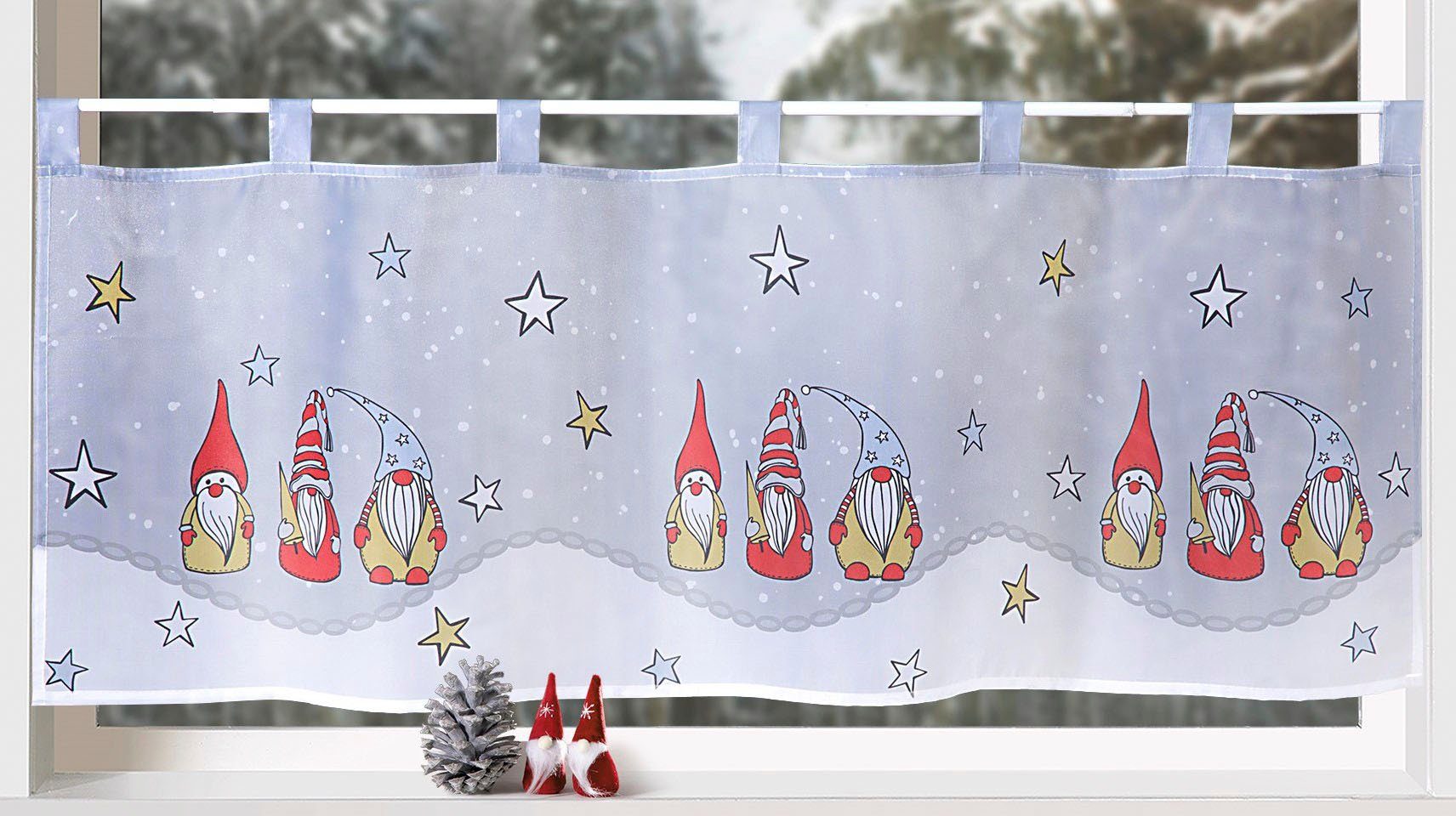 Weckbrodt Scheibengardine Wichtel mit Sternen (1 St), Schlaufen, blickdicht, Microfaser, Bistro, Microsatin, Weihnachten, HxB 45x120cm, Gardine, Store