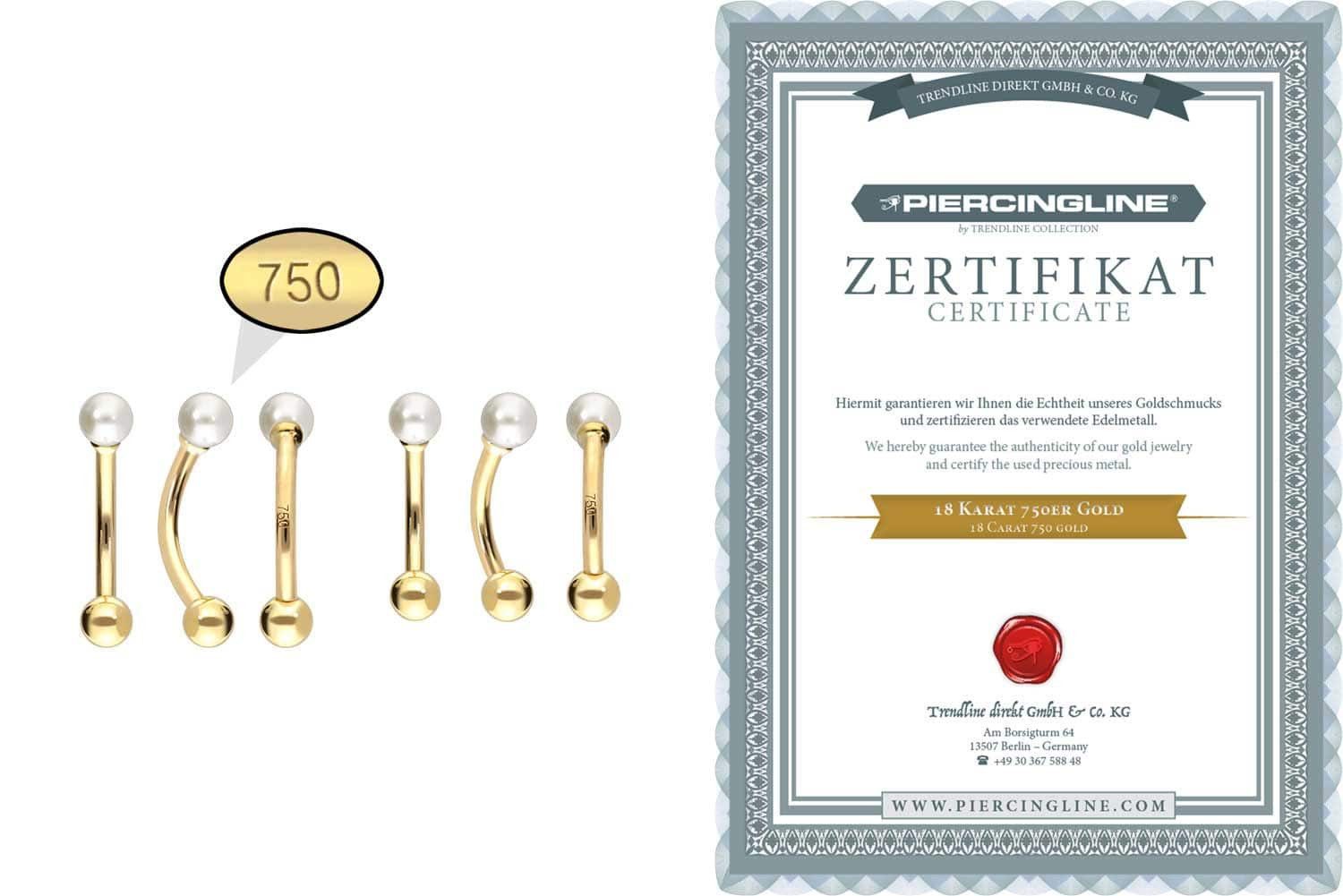 PIERCINGLINE Bauchnabelpiercing 14/18 Karat Gold Banane ECHTE FRISCHWASSERPERLE (Bananen, 1-tlg)