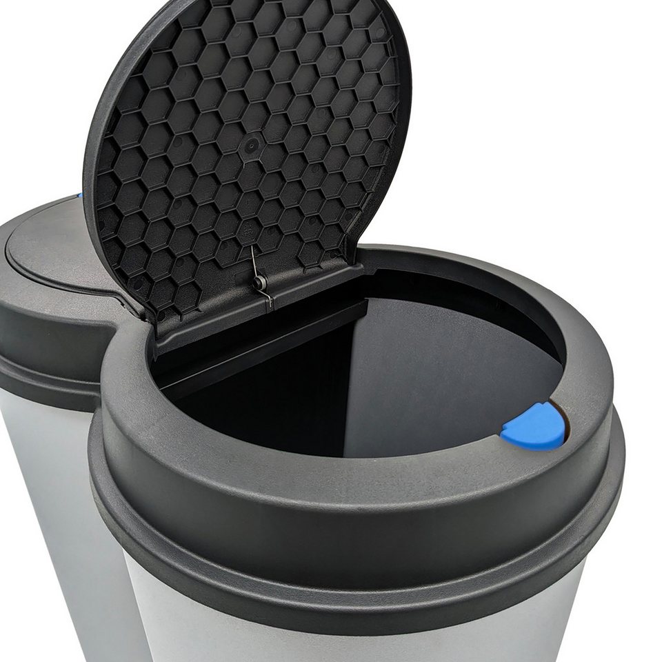 Spetebo Mülleimer Abfalleimer 2x25 Liter Duo Bin Doppel Müll Eimer Abfall Trenner, Deckel mit Druckknopf