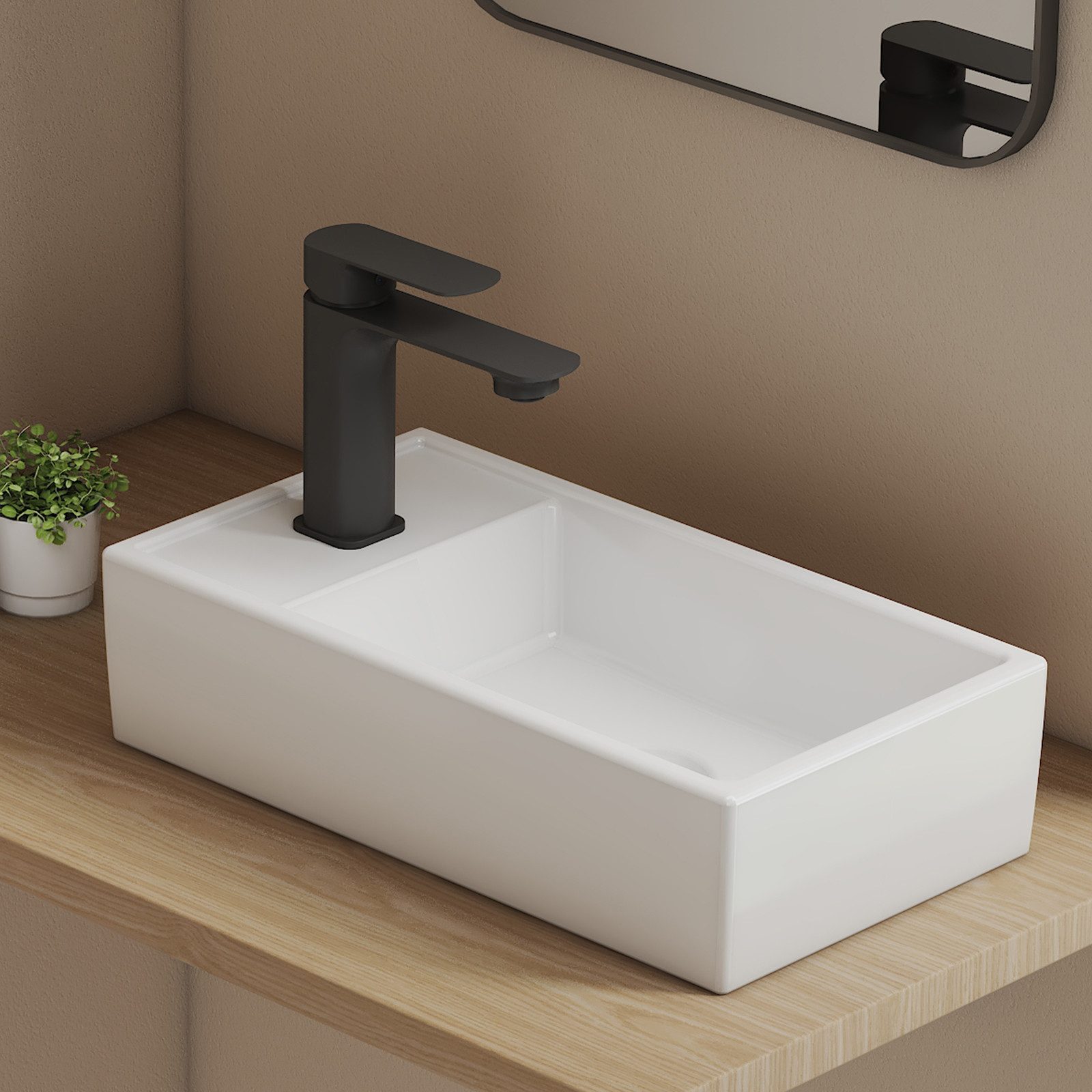 EMKE Aufsatzwaschbecken Aufsatzwaschbecken eckig Keramik Hängewaschbecken 41x 22cm