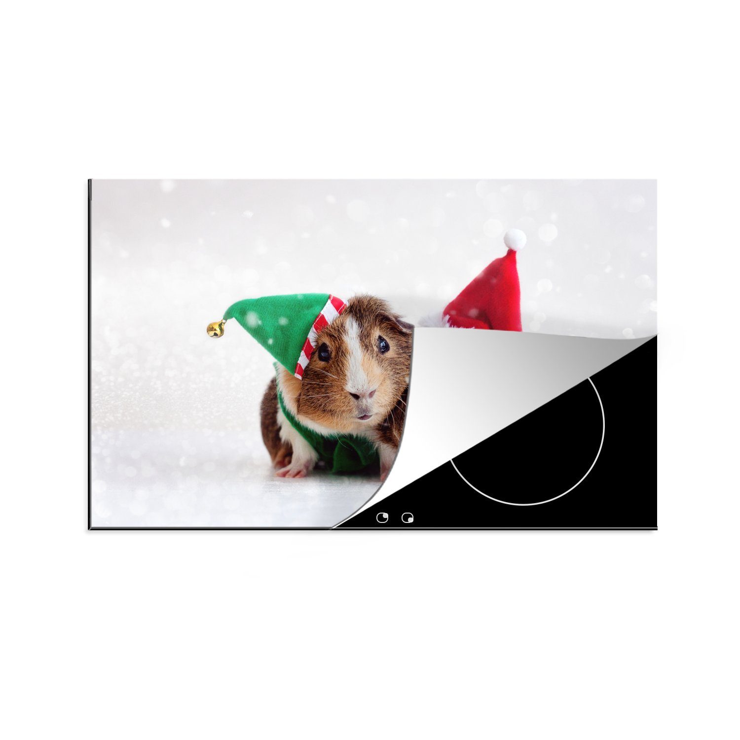 MuchoWow Herdblende-/Abdeckplatte Cavias als Elf und Weihnachtsmann verkleidet, Vinyl, (1 tlg), 81x52 cm, Induktionskochfeld Schutz für die küche, Ceranfeldabdeckung
