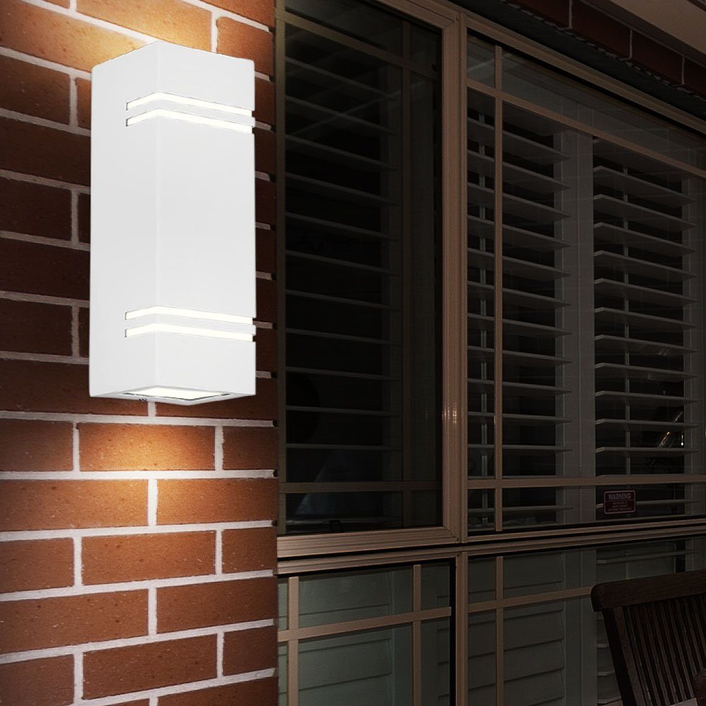etc-shop Außen-Wandleuchte, weiß Warmweiß, ALU Fassaden Dimmer inklusive, Farbwechsel, Leuchtmittel Wand Außen Leuchte Fernbedienung
