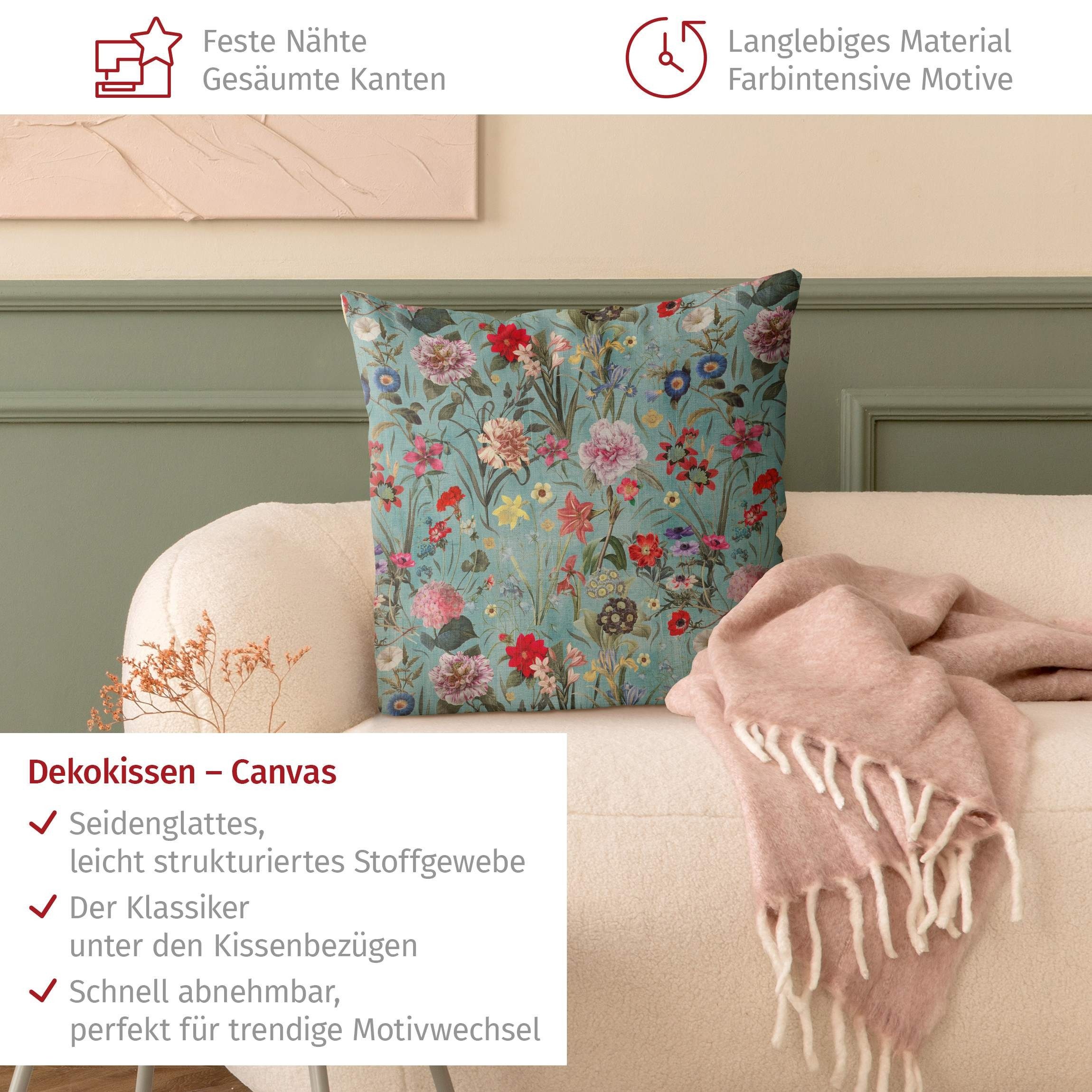 Bilderdepot24 Dekokissen drinnen Kissenhülle/ Sofakissen/ Zierkissen Kissenhülle grün Blumen Vi, Bezug mit / ohne Füllung Zierkissen Outdoor Sofa Bett