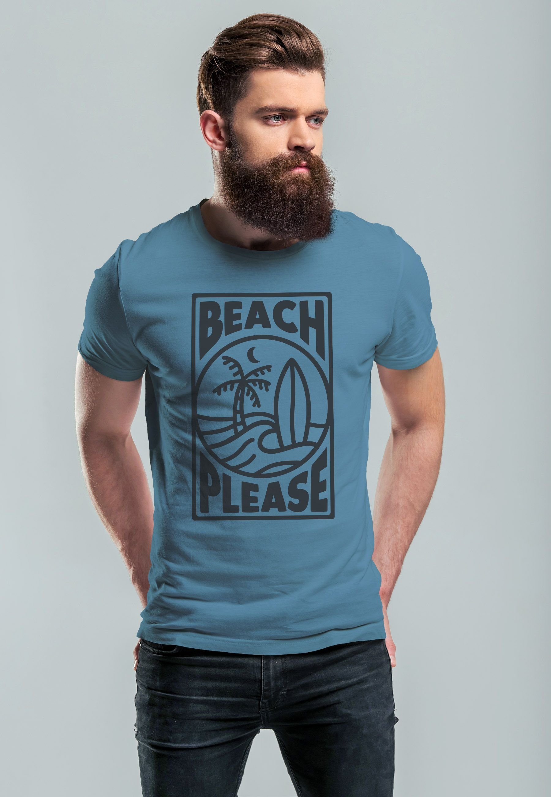 Surfing Herren Neverless Wave Surfboard Print-Shirt Please Sommer T-Shirt blue Beach Welle stone Print Print mit