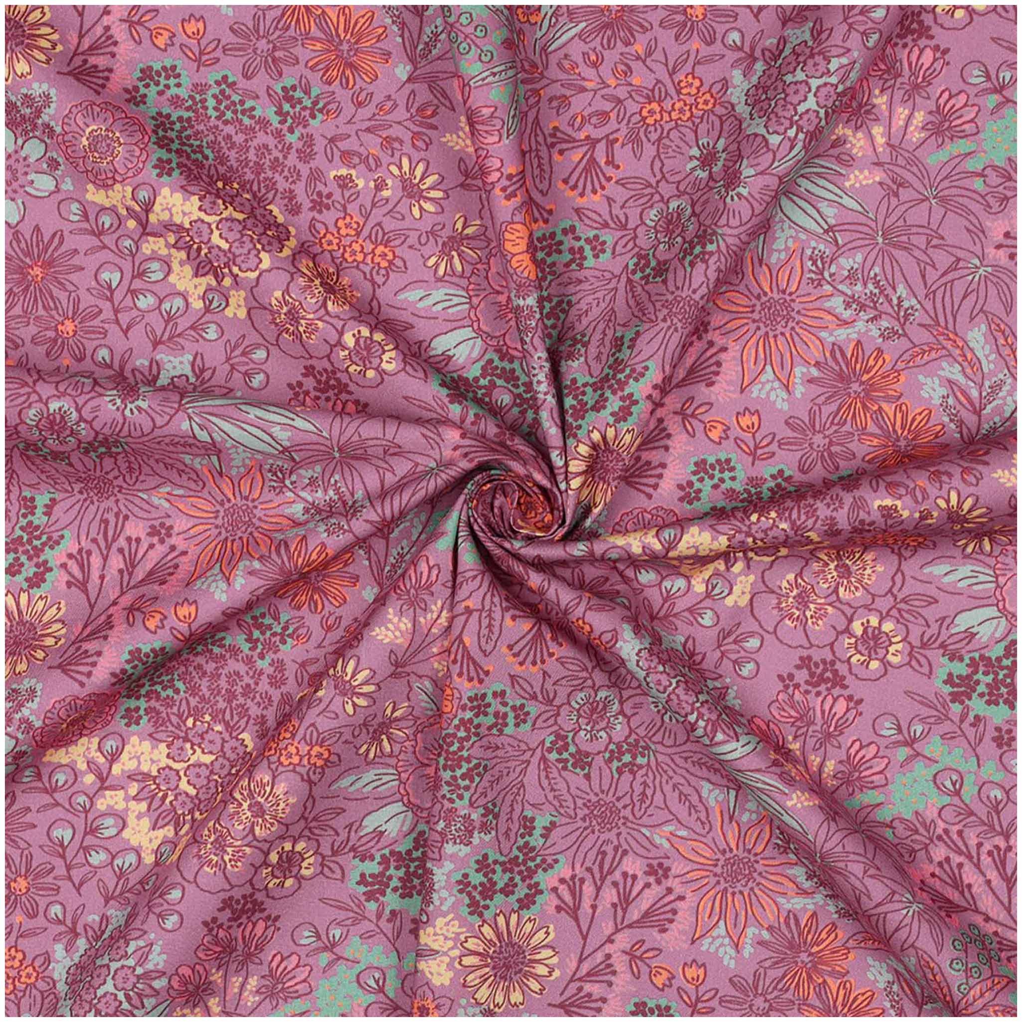 maDDma Stoff Baumwoll-Stoff Wildblumen ab 1m x 148 cm Sommerstoff Stoff Baumwolle, violett