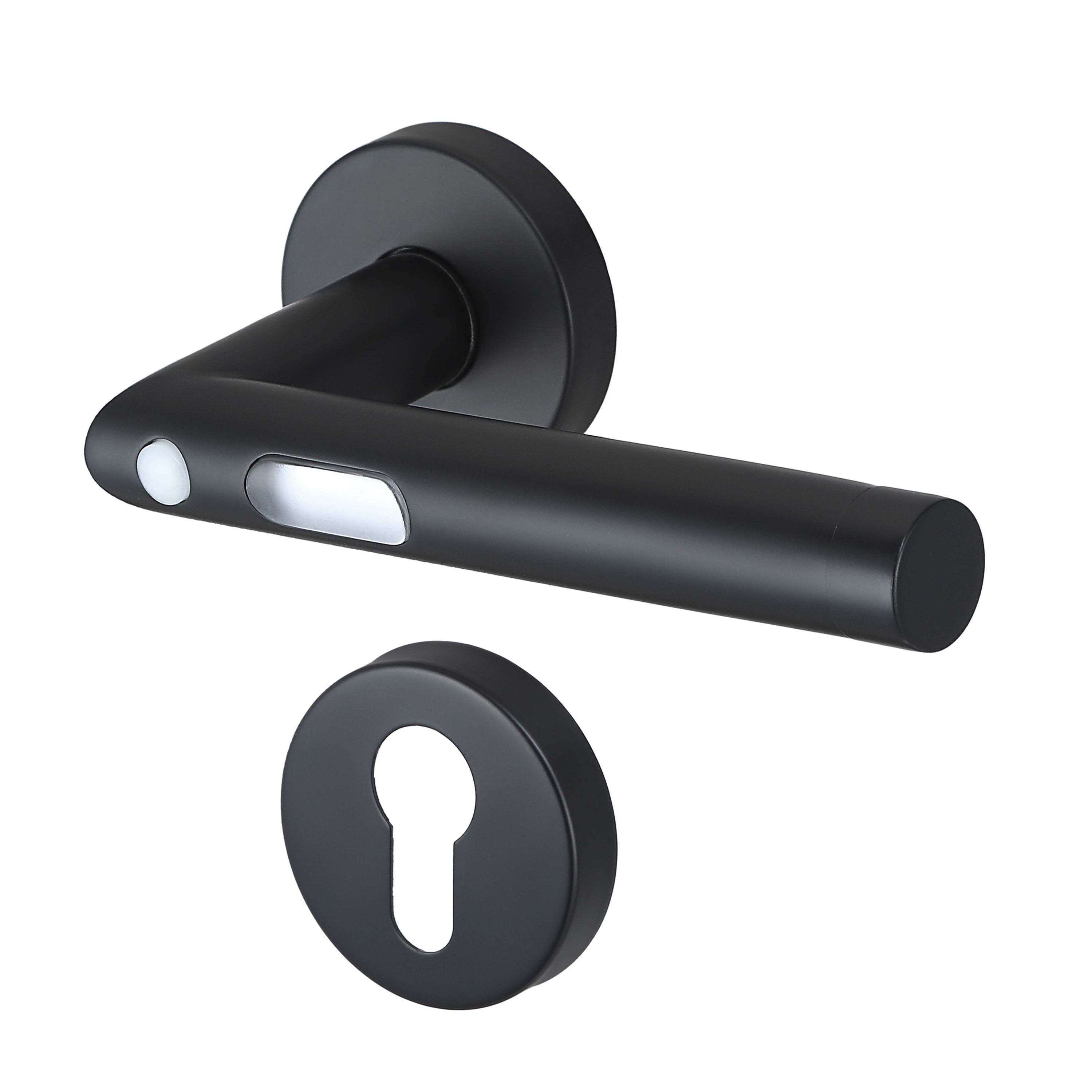 MeinTürgriff Drückergarnitur Orbit Schwarz LED Türgriff für Innentüren Rosettengarnitur