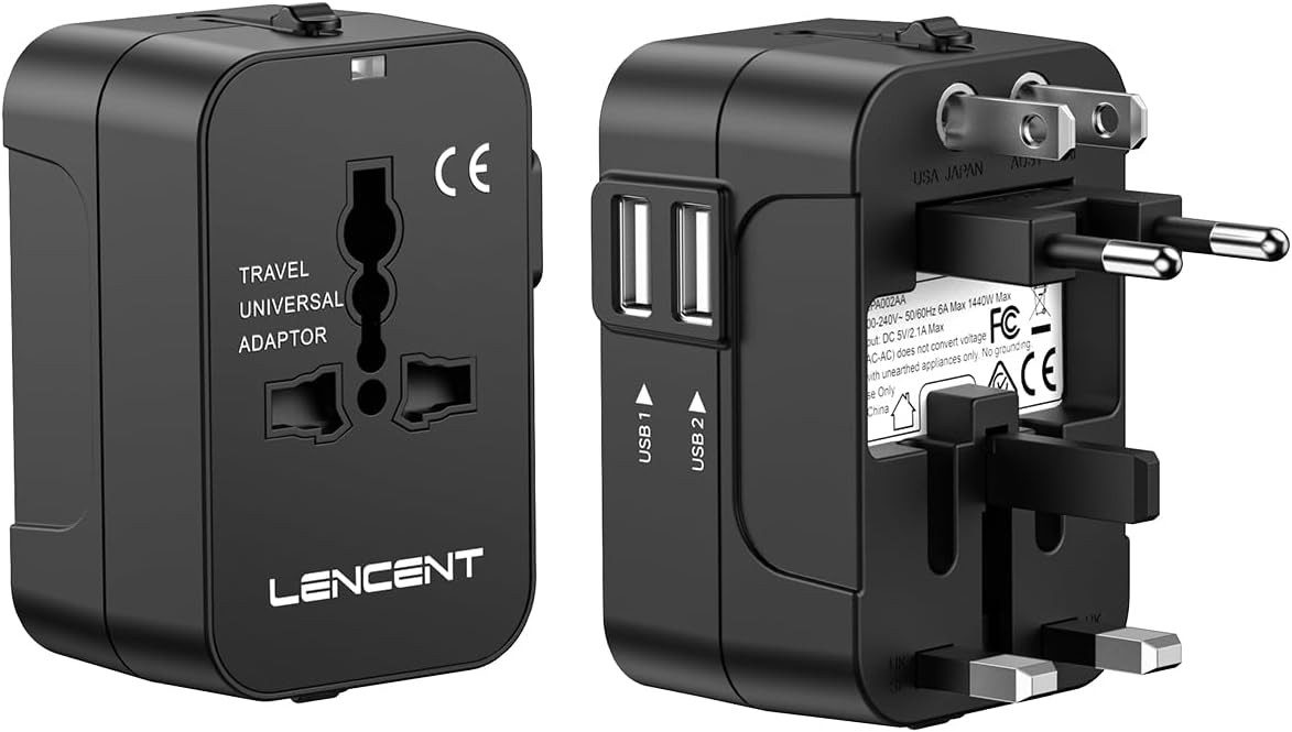 LENCENT Universal Reisestecker für Weltweit 200 Länder - Universalstecker Reiseadapter Standard-USB, USB Typ A zu Stomanschluss bis zu 200 Verschiedenen Ländern, US Plug(Typ A), UK Plug (Typ G), EU Plug (Typ C), AUS Plug (Typ I), USB-Ladestation, Travel A