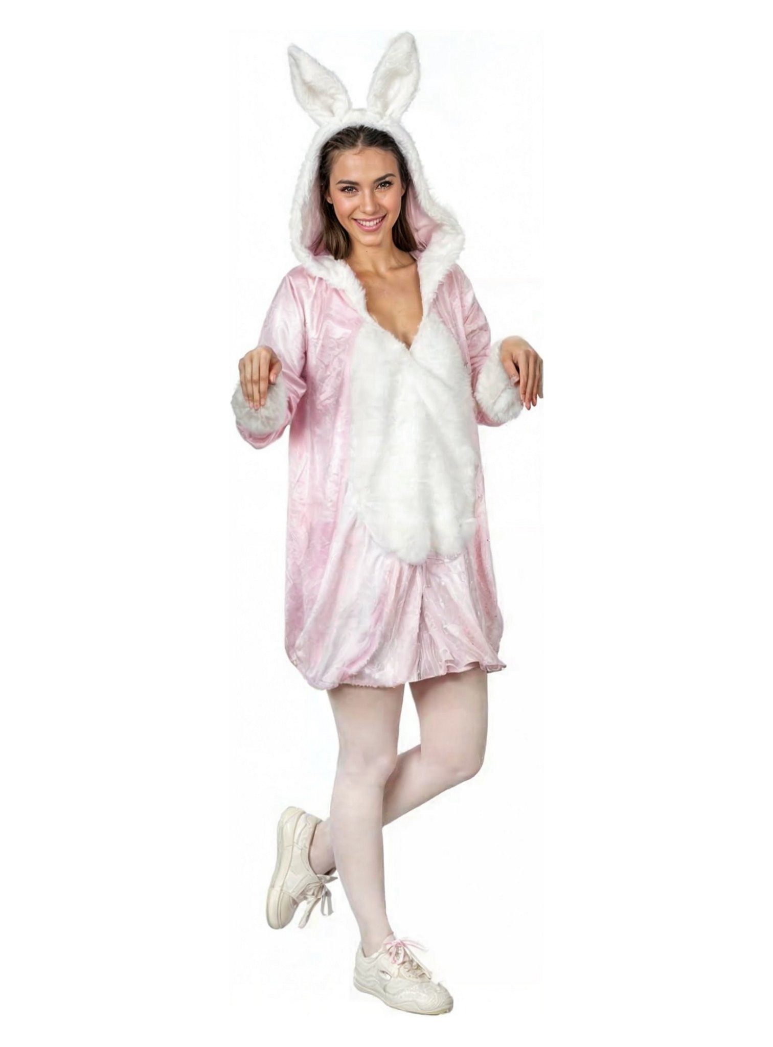 Metamorph Kostüm Pink Bunny Kostüm, Flauschiges Kapuzenkleid für die Osterüberraschung