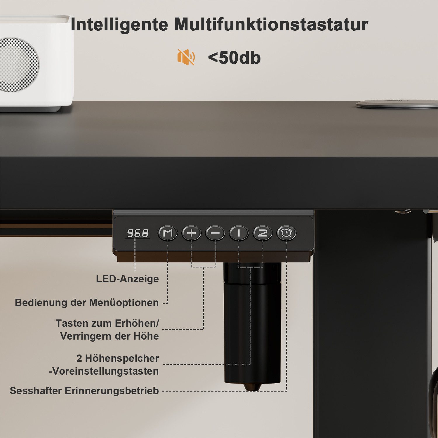 Furnicopia Schreibtisch Höhenverstellbarer mit USB-Ladefunktion und Wecker-Erinnerung (2 Höheneinstellungen 5 Farben und 6 Größen fur eine Vielzahl von Arbeits- – Bild 5 von 5
