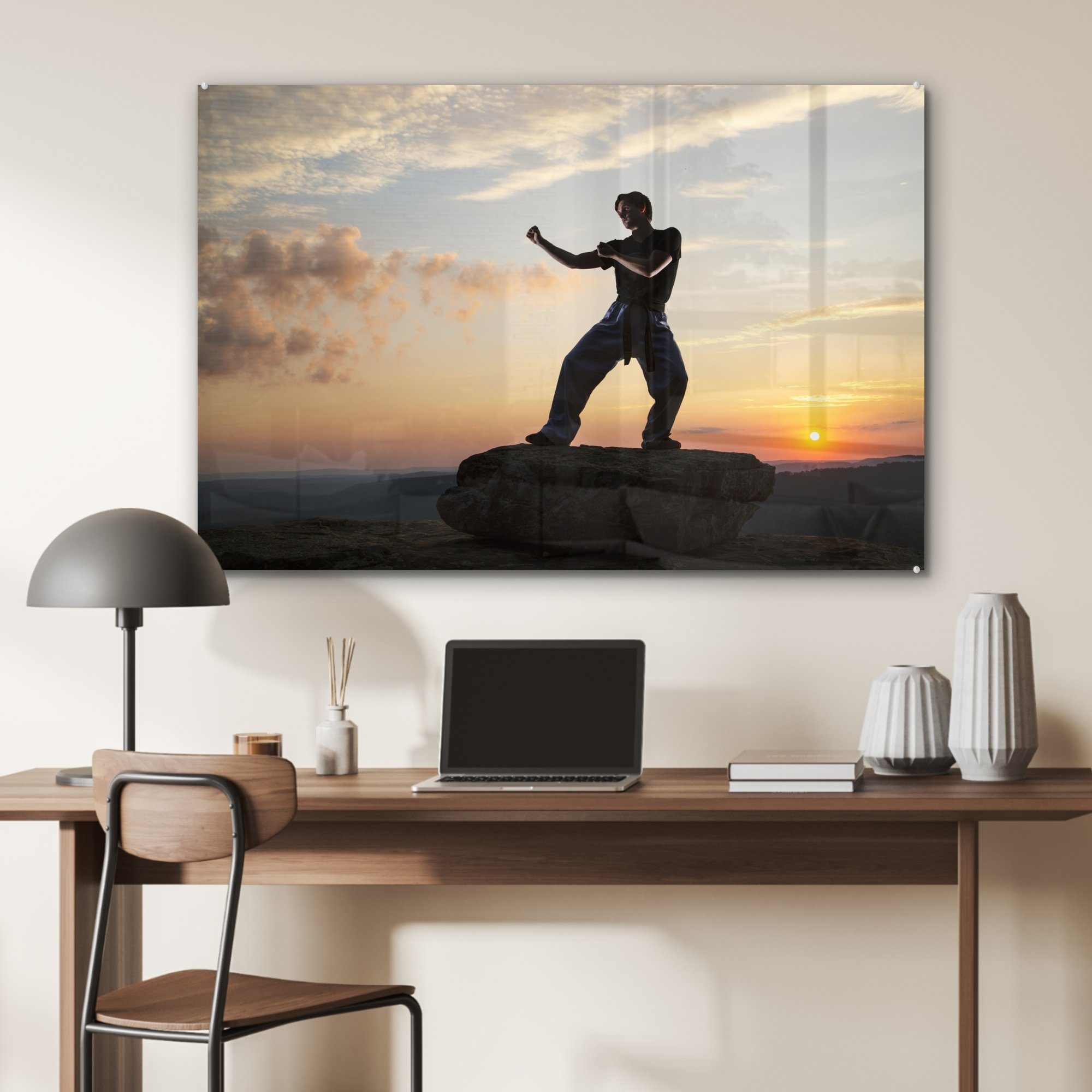 Silhouette Wohnzimmer & Schlafzimmer Taekwondo-Kämpfers, eines MuchoWow (1 Acrylglasbild St), Acrylglasbilder