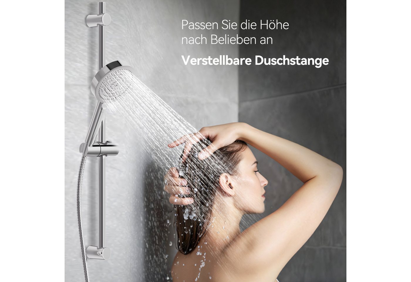 Thumbnail - DERW MAX Duschsystem Duschstange mit Duschwanne - Edelstahl-Duschsystem Schwarz/Chrom, Höhe 71 cm, 1 Strahlart(en), 360°...