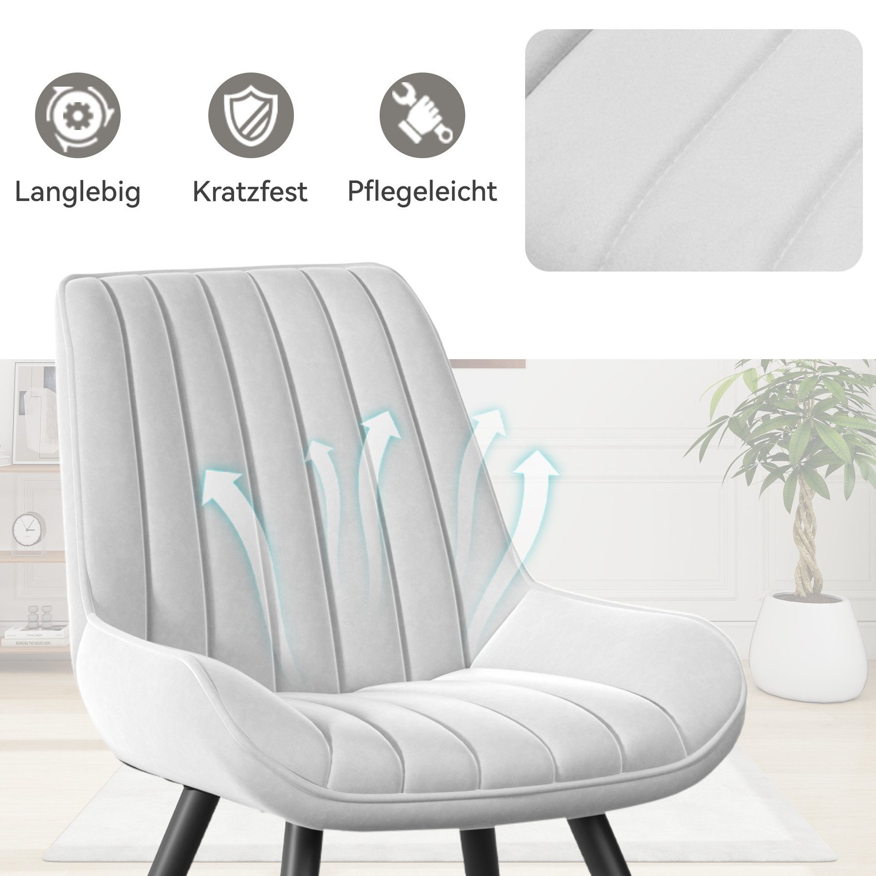 HawthyHome Esszimmerstuhl Stuhlset – Polsterstühle, Moderner Küchenstuhl (2 St), mit Ergonomischer Rückenlehne und Metallbeinen – Bild 3 von 5