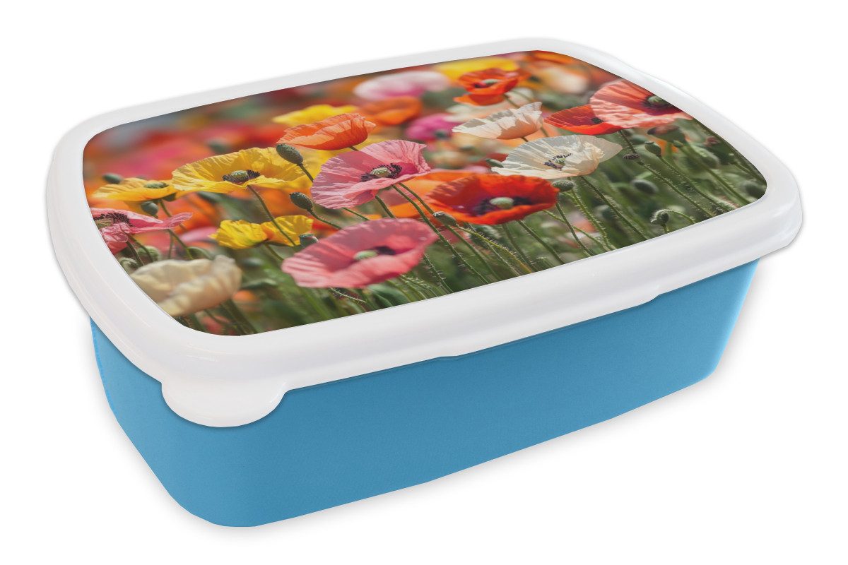 MuchoWow Lunchbox Blumenfeld - Mohnblumen - Farbenfroh, Kunststoff, (2-tlg), Brotdose, Lunchbox, Brotbox für Kinder und Erwachsene