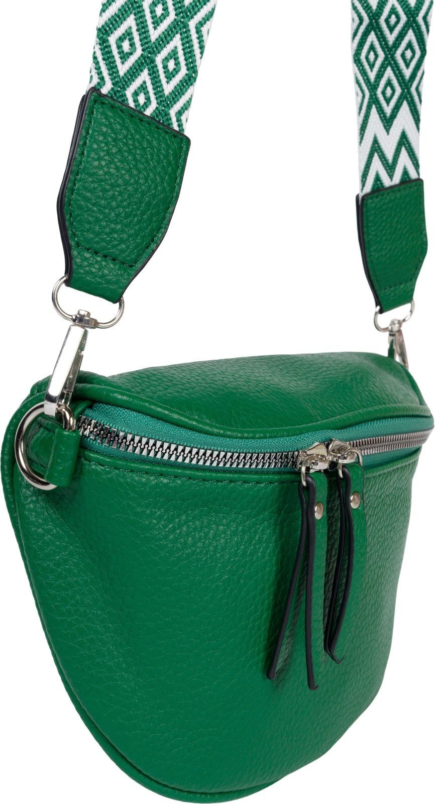 styleBREAKER Crossbody Zick-Zack Dunkelgrün Raute Umhängetasche (1-tlg), Halbmond Bag