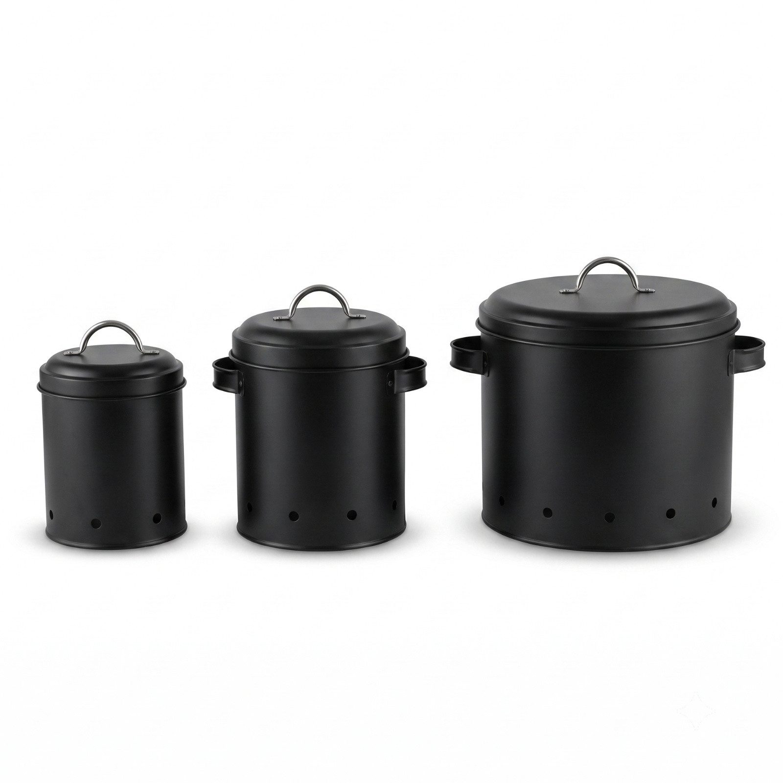 AROMELIO Aufbewahrungsbox Set von 3 Metallbehältern mit Deckeln, Ø 12–23,5 cm
