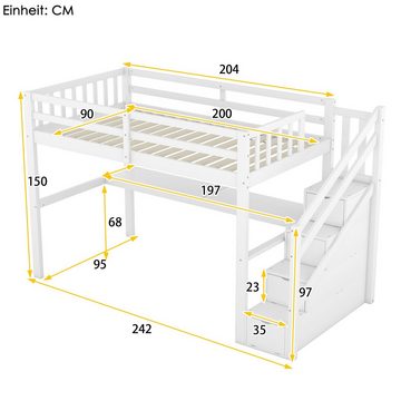 Celya Kinderbett mit Stauraumschubladen und Unterbettschreibtisch, 90x200cm, Weiß