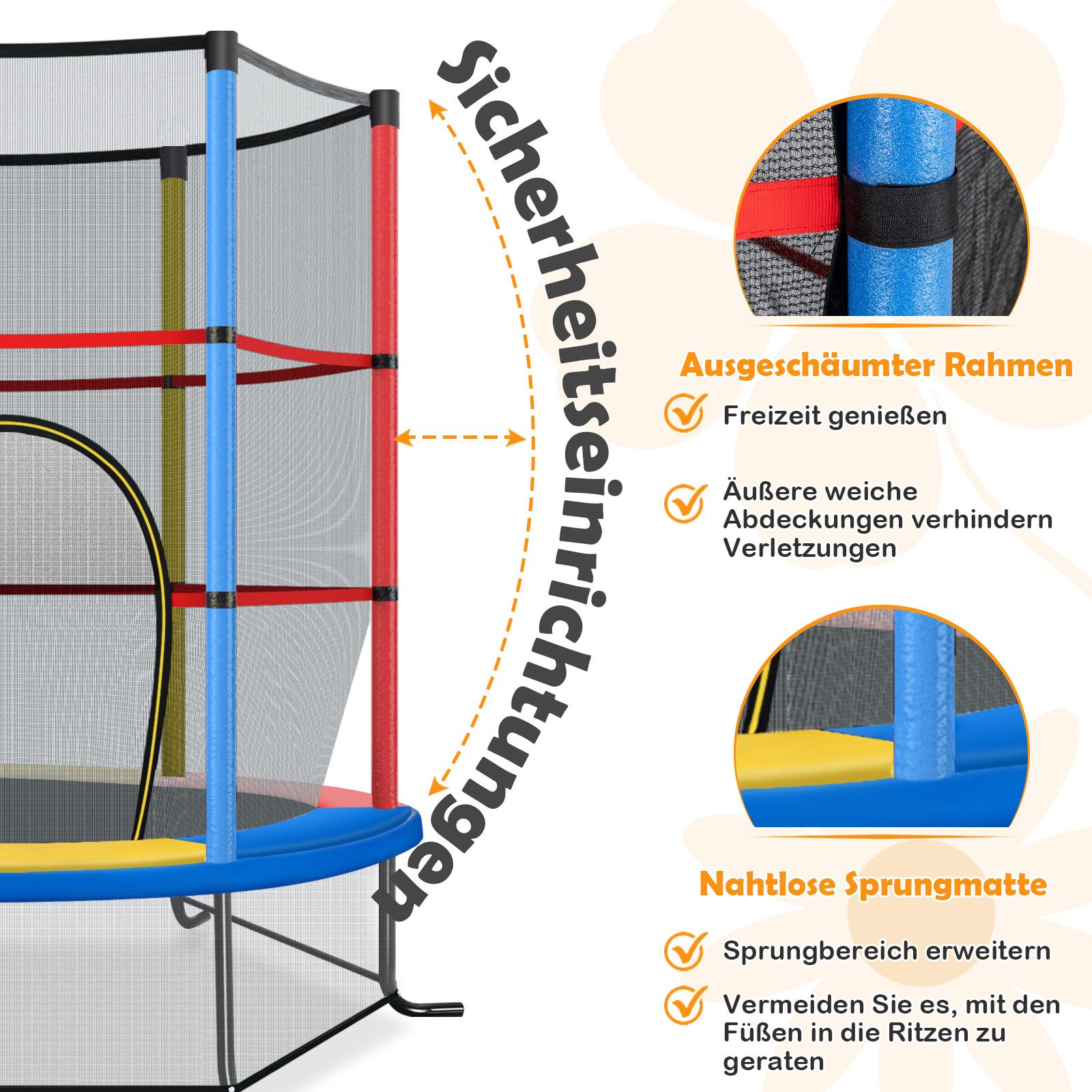 COSTWAY Gartentrampolin, Ø 165 cm, mit Sicherheitsnetz, bis 45KG