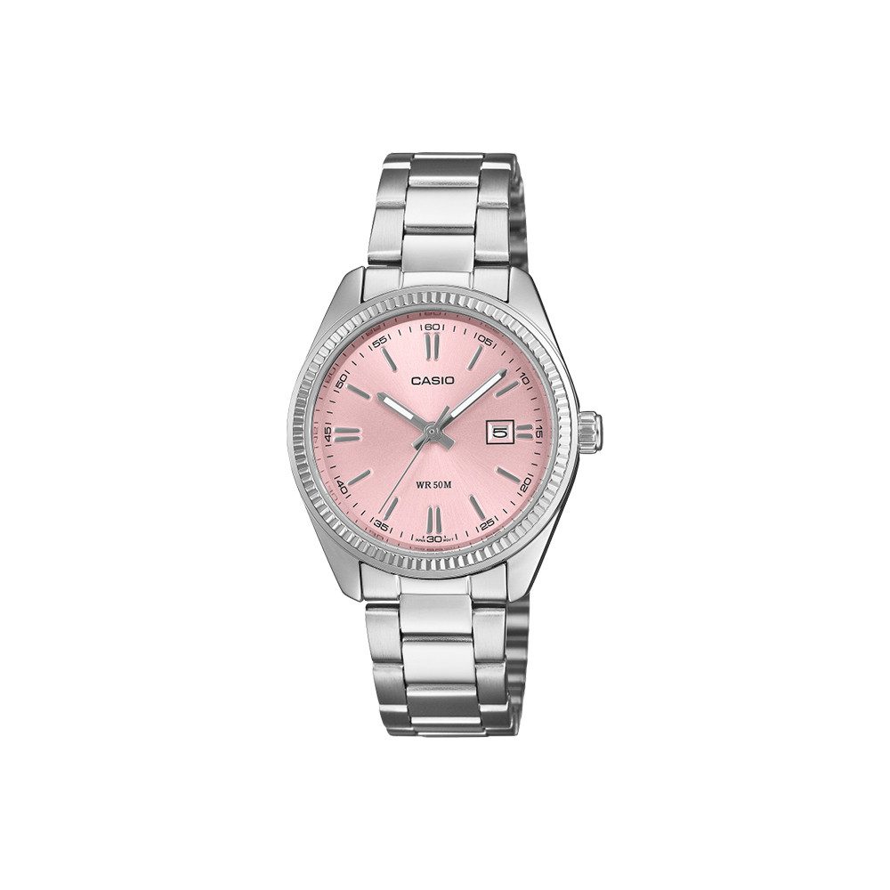 CASIO Quarzuhr Casio LTP-1302PD-4AVEF LTP-1302PD-4AVEF, (100-tlg), Casio LTP-1302PD-4AVEF Analoguhr in Silber mit rosa Zifferblatt.