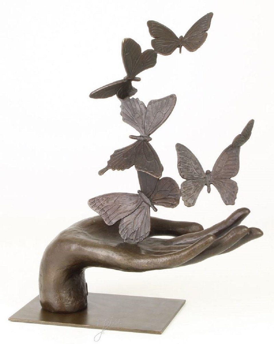 Casa Padrino Dekofigur Casa Padrino mit x Skulptur Hand 13,7 Deko cm 26,7 x H. - 33,5 Schmetterlinge Designer Luxus Bronze