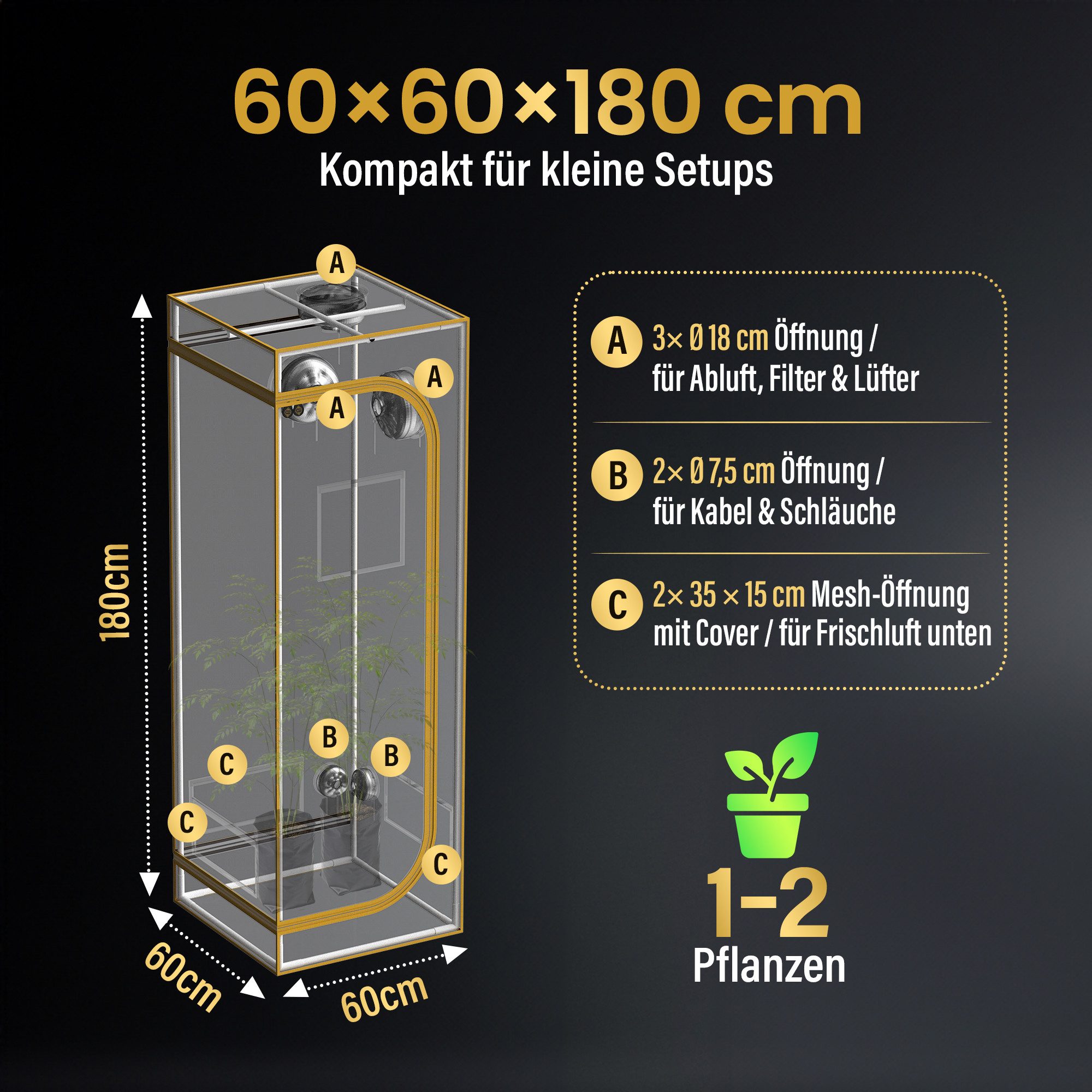 THE HOOKAH Gewächshaus Growzelt Edelweiss Pro – Growbox für Indoor-Anzucht, PAR-WHITE Innenfläche, 2000D-Außenhaut, wasserdichte Bodenwanne – Bild 3 von 5