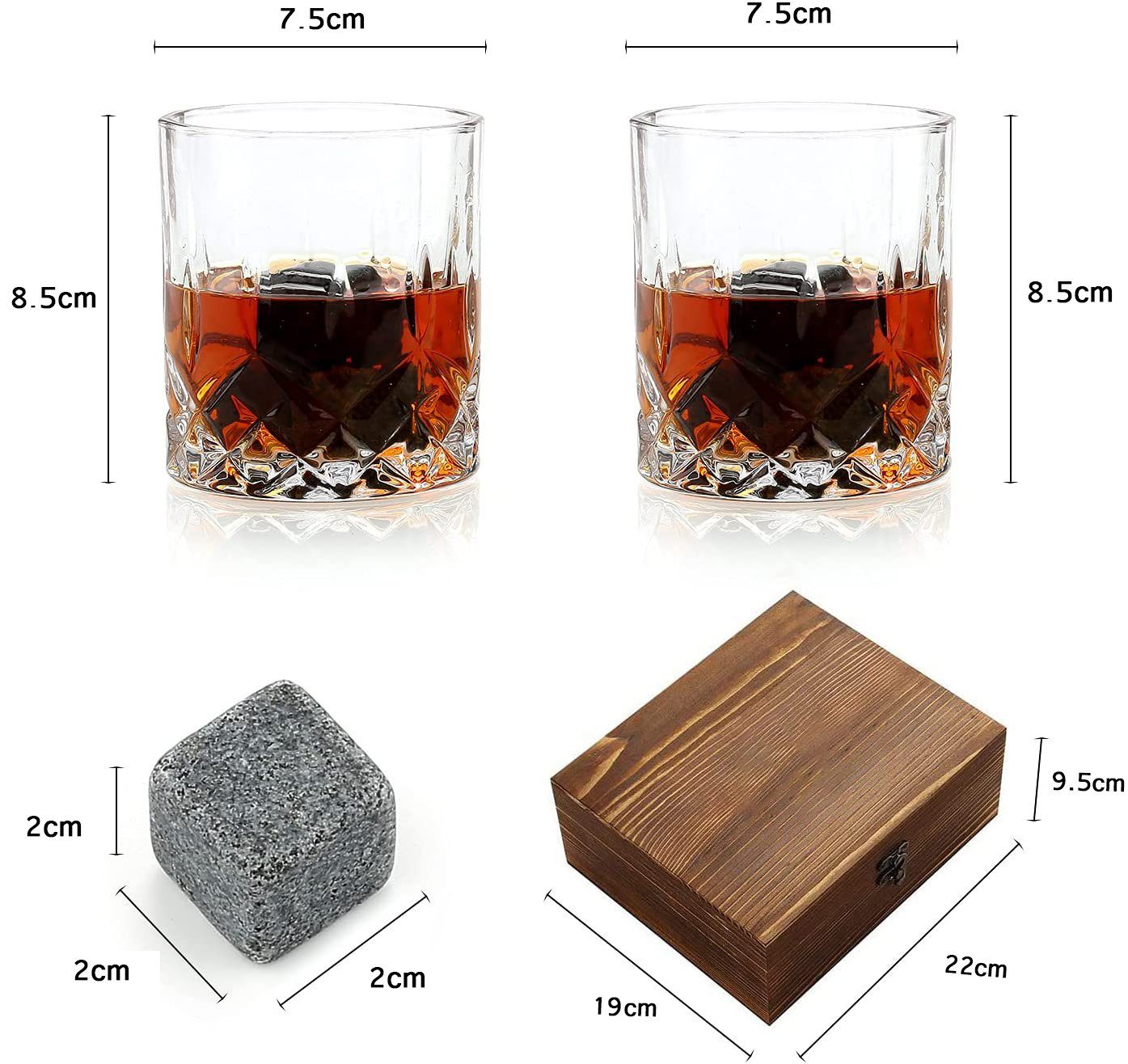 Vaxiuja Gläsern 2 Geschenkset Whiskey Eiswürfelform mit Stones