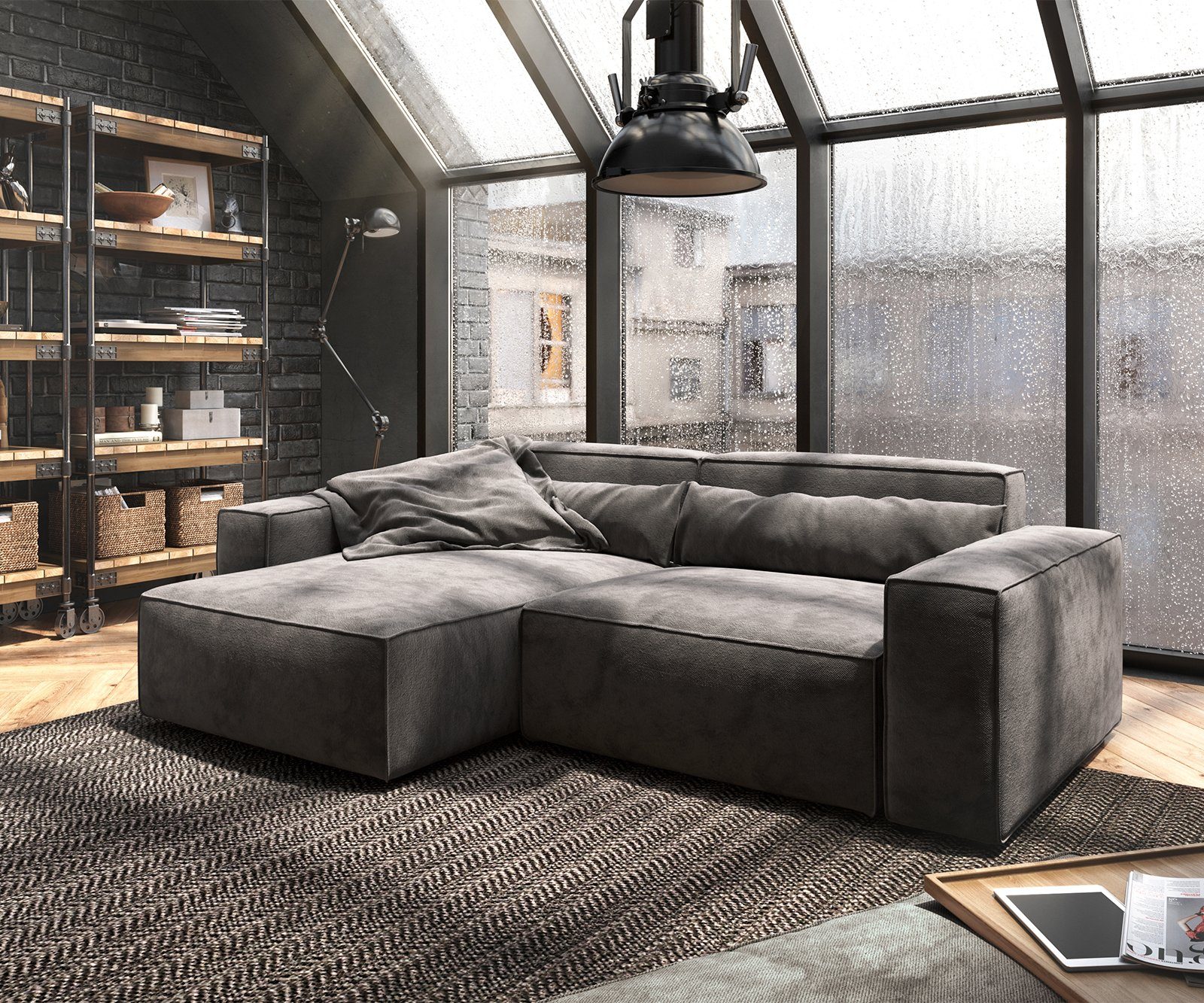 DELIFE Ecksofa Sirpio, Mikrofaser Khakibraun 230x150 günstig online kaufen