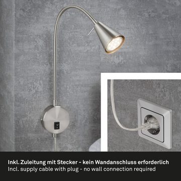 Briloner Leuchten Bettleuchte 2082-012, LED wechselbar, Warmweiß, matt-nickel, flexibler Arm, inkl. An/Aus Schalter, inkl. 1xLED/GU10