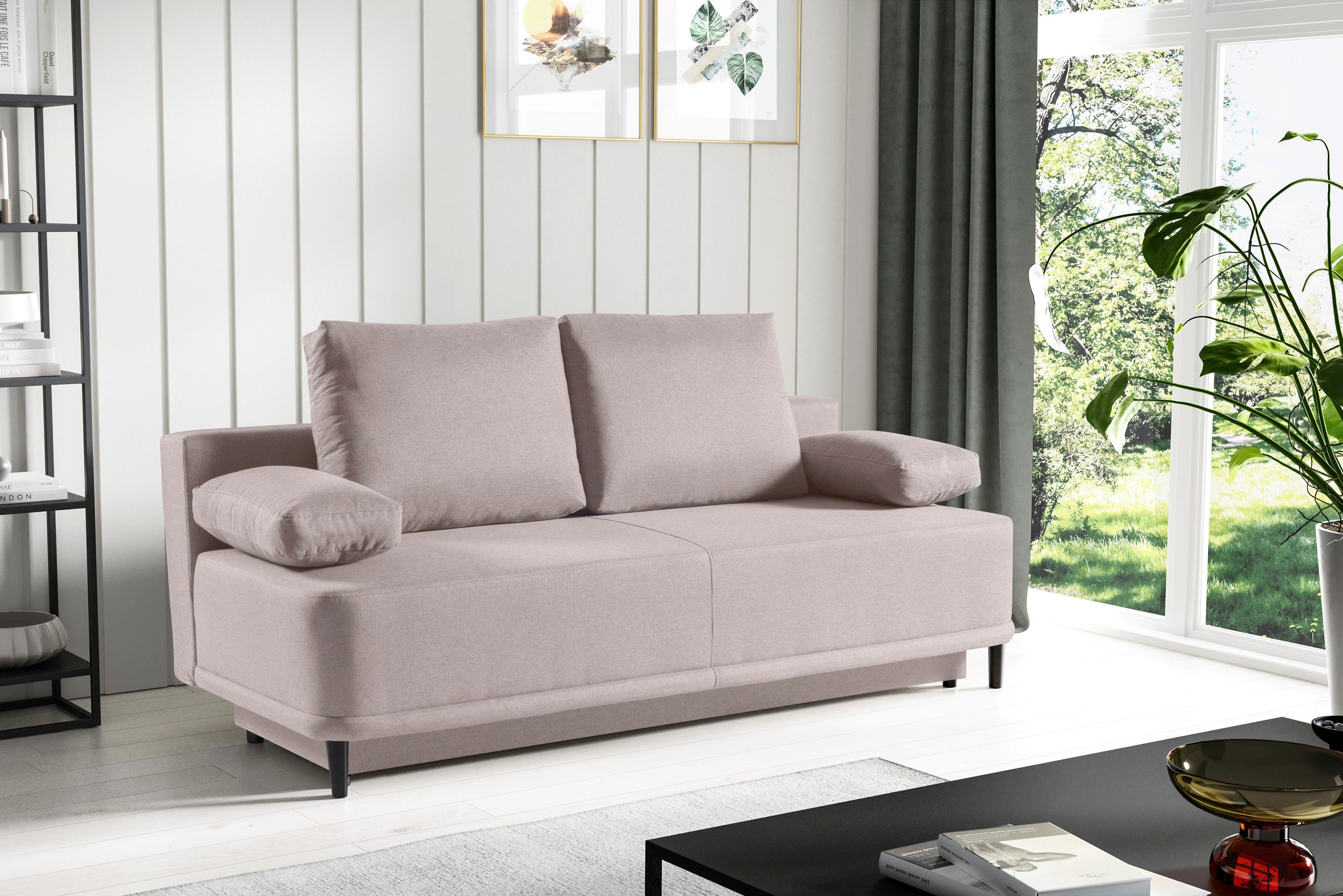 WERK2 Schlafsofa Street, 2-Sitzer Sofa und beige Schlafcouch | Federkern beige | & Bettkasten beige mit