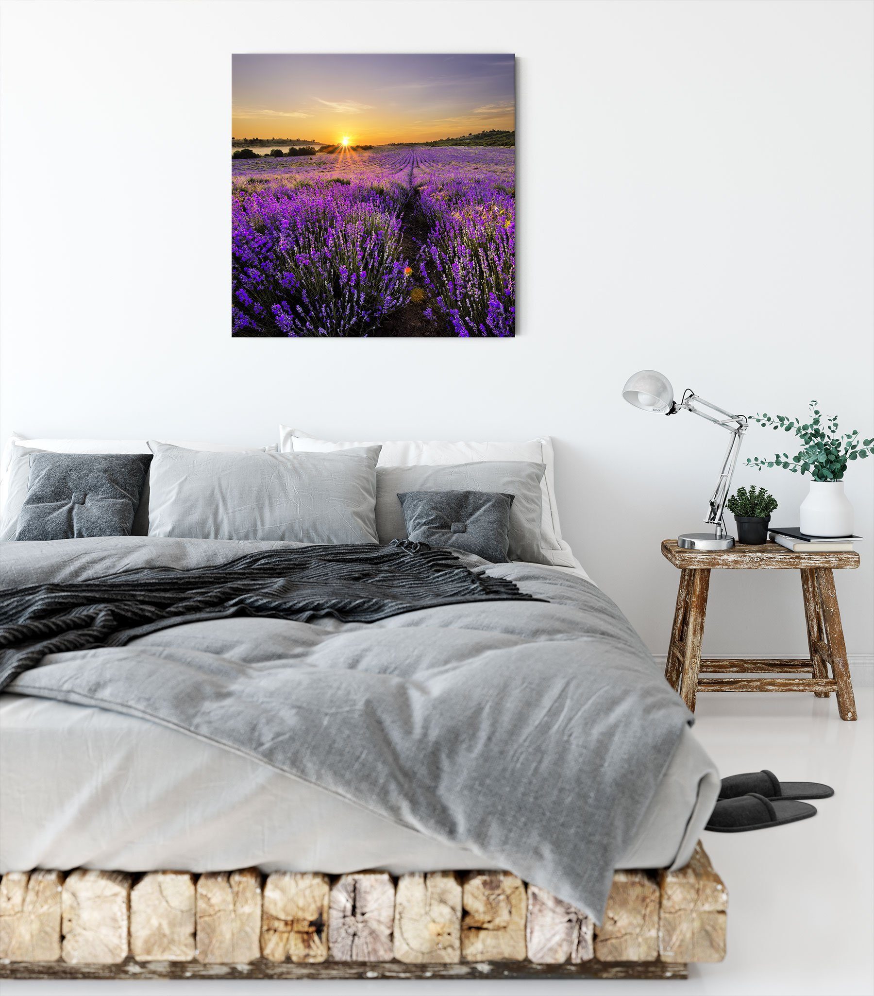 Pixxprint Leinwandbild Lavendelfeld Lavendelfeld Leinwandbild in in Frankreich bespannt, (1 St), Zackenaufhänger inkl. Frankreich, fertig