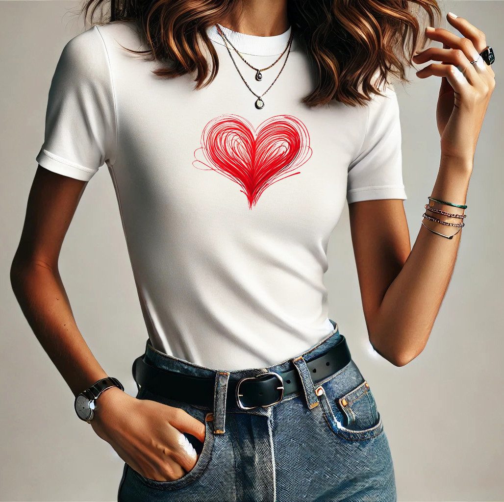 T-Shirt Damen Shirt Top Sommer kurzarm Basic Rundhals Herz