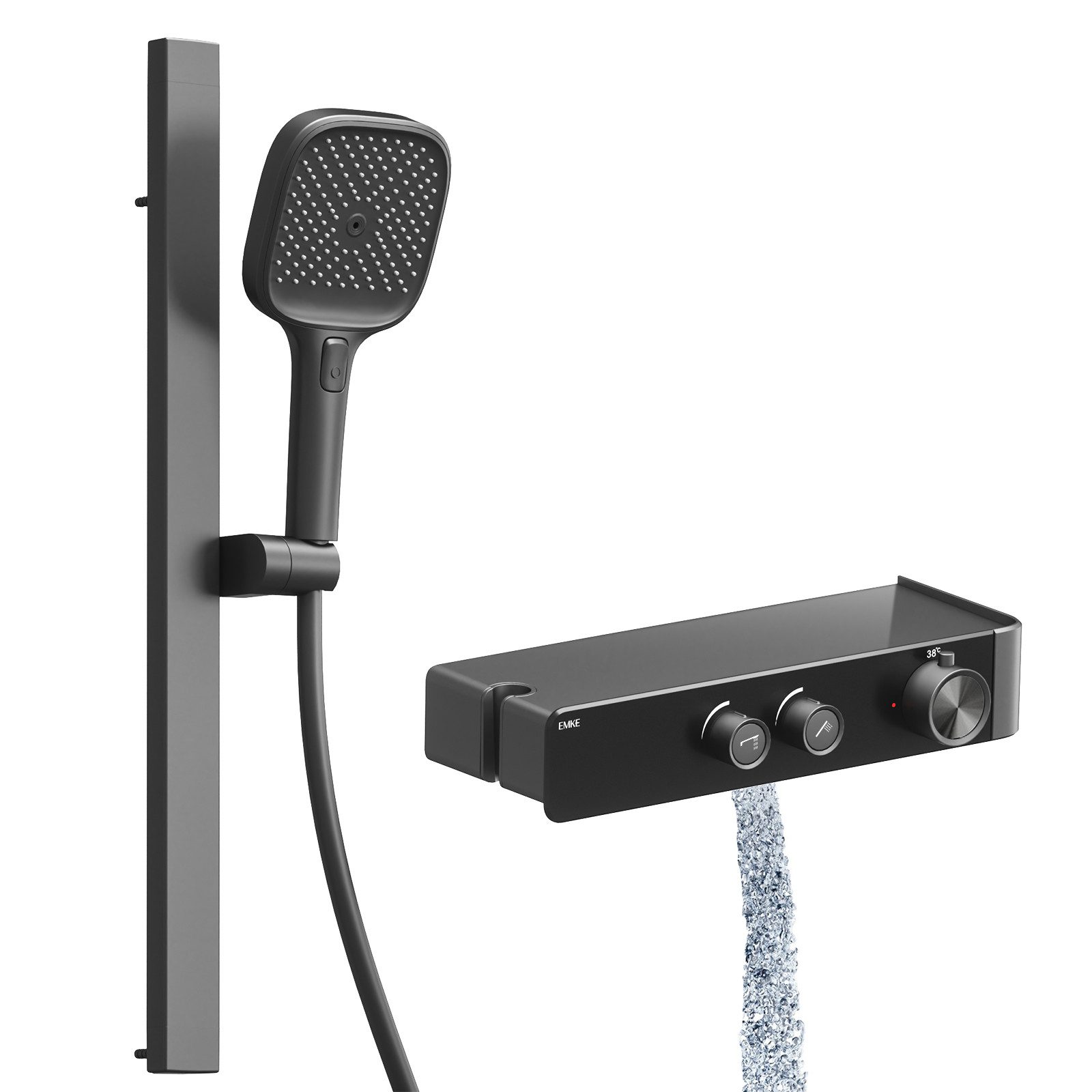 EMKE Duschsystem mit Thermostat Regendusche Handbrause mit Duscharmatur Duschset, Höhe 60 cm, 3 Strahlart(en), Brausegarnitur Duschsystem Duschsäule Duschset mit 150cm Schlauch