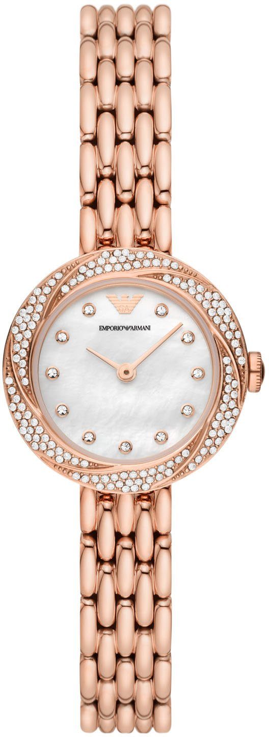 Emporio Armani Quarzuhr AR11474, Armbanduhr, Damenuhr, Perlmutt, analog, Edelstahlarmband