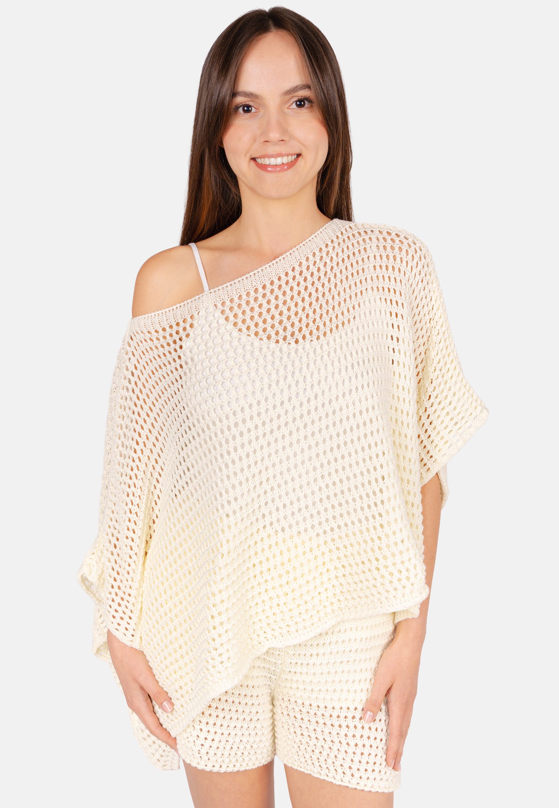 Seasons of April Fledermausshirt ZURI LOCHSTRICK (1-tlg., keine Angabe) Damen Strick Top Lochstrick Halbarm Sommer, Häkeltop Oversize Zuri