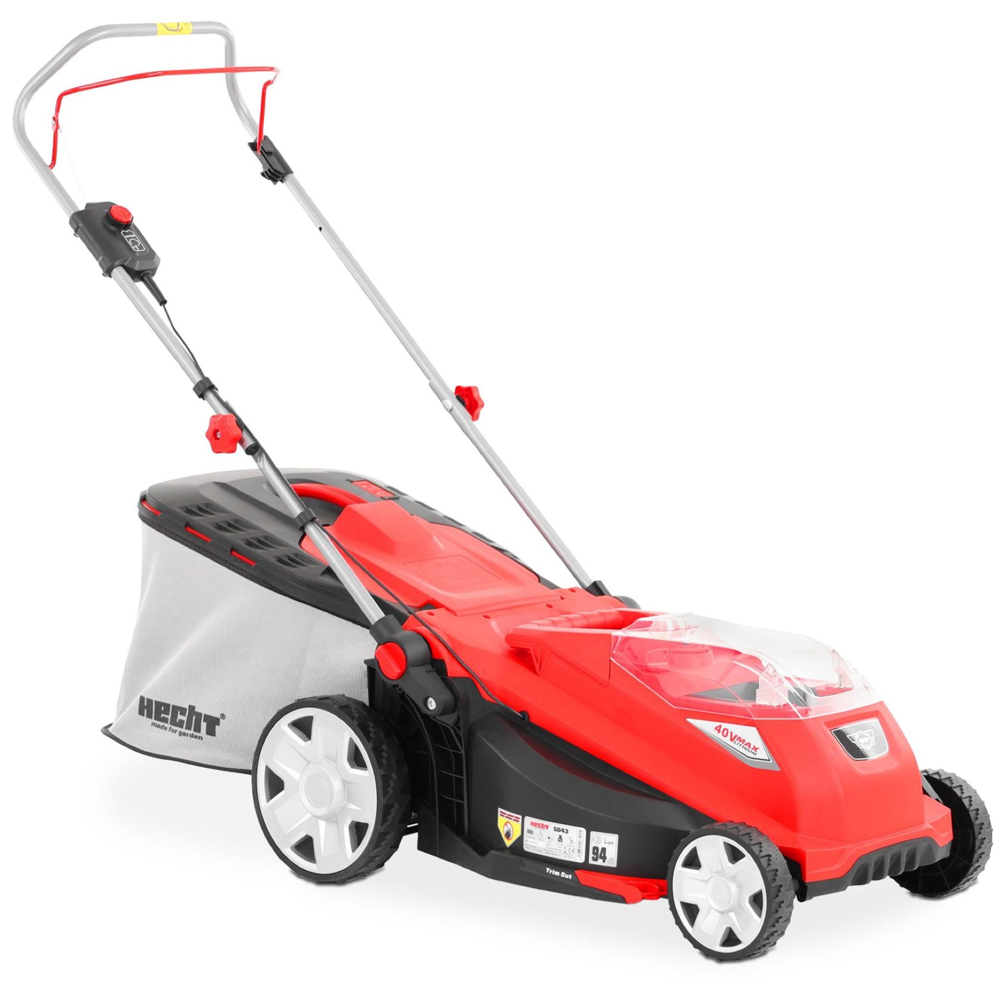 Hecht Akkurasenmäher mit Mulchfunktion, 5-fache zentrale Schnitthöhenverstellung 25 – 75 mm, 43 cm Schnittbreite, 40V 4Ah Akku-Serie 5040