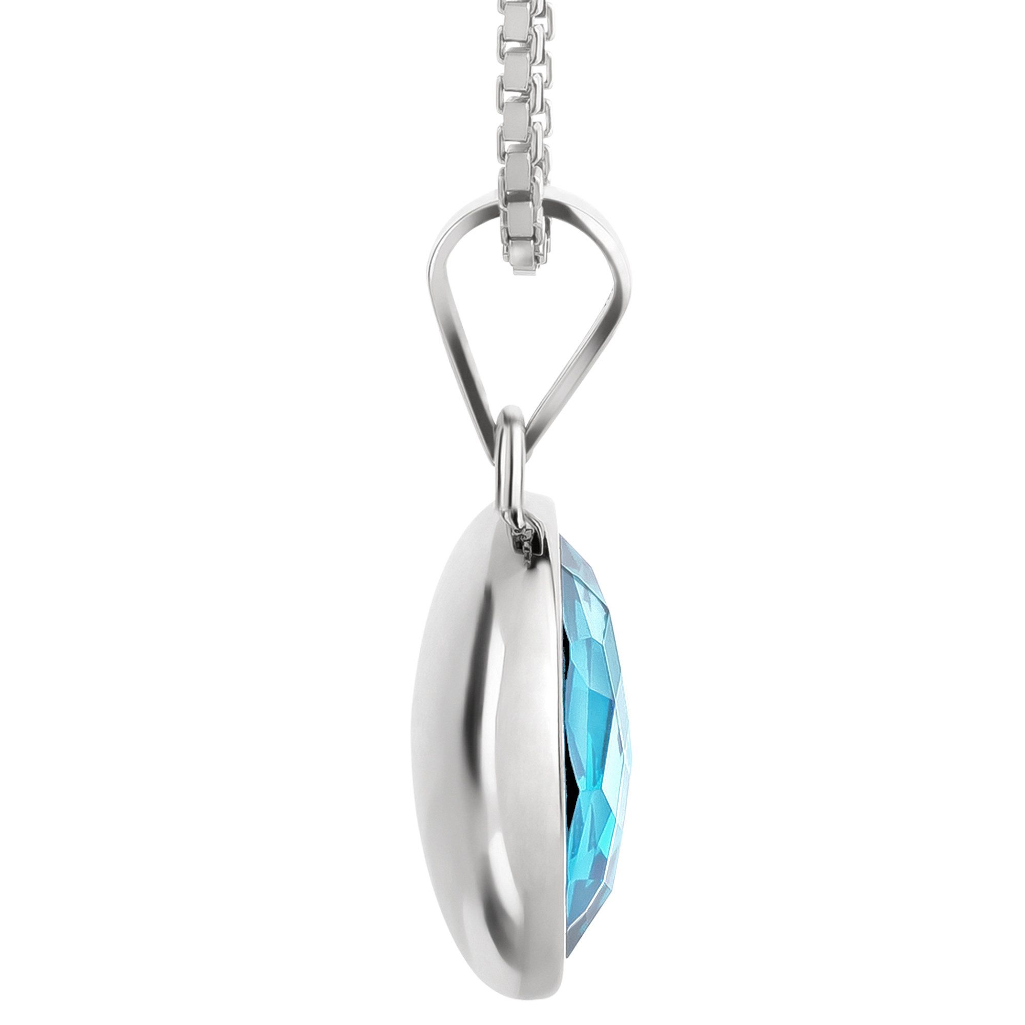 Schöner-SD Kette mit Anhänger runder Kristallanhänger 925 Silber Halskette 45cm, mit Markenkristall