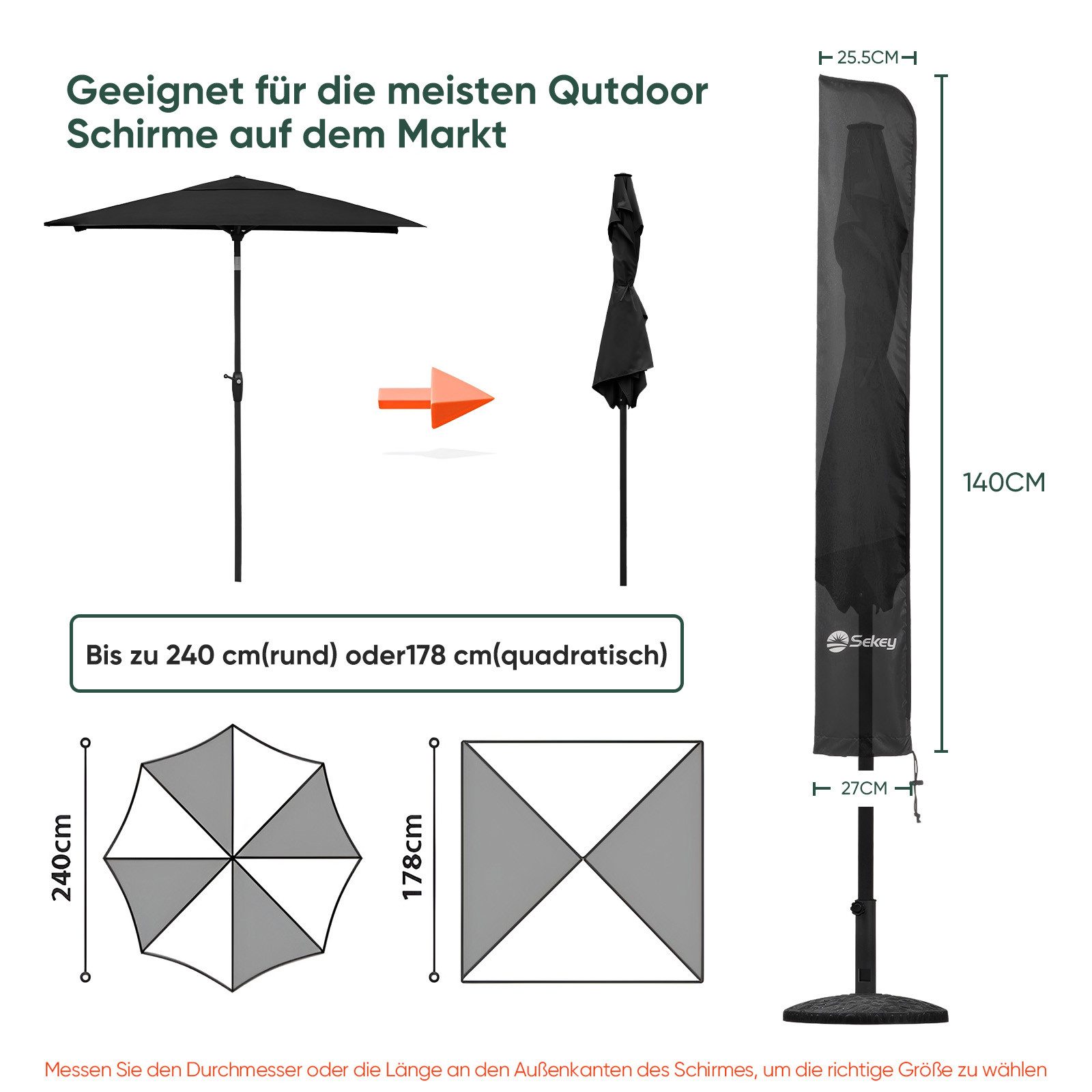 Sekey Sonnenschirm-Schutzhülle Sonnenschirm Schutzhülle Wasserdicht Abdecku günstig online kaufen
