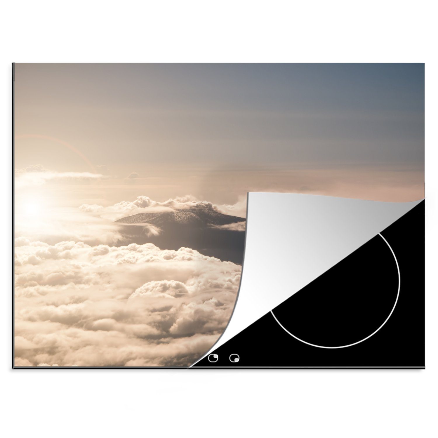 MuchoWow Herdblende-/Abdeckplatte Blick aus der Vogelperspektive auf den Vulkan Ätna bei Sonnenuntergang, Vinyl, (1 tlg), 70x52 cm, Mobile Arbeitsfläche nutzbar, Ceranfeldabdeckung | Herdabdeckplatten