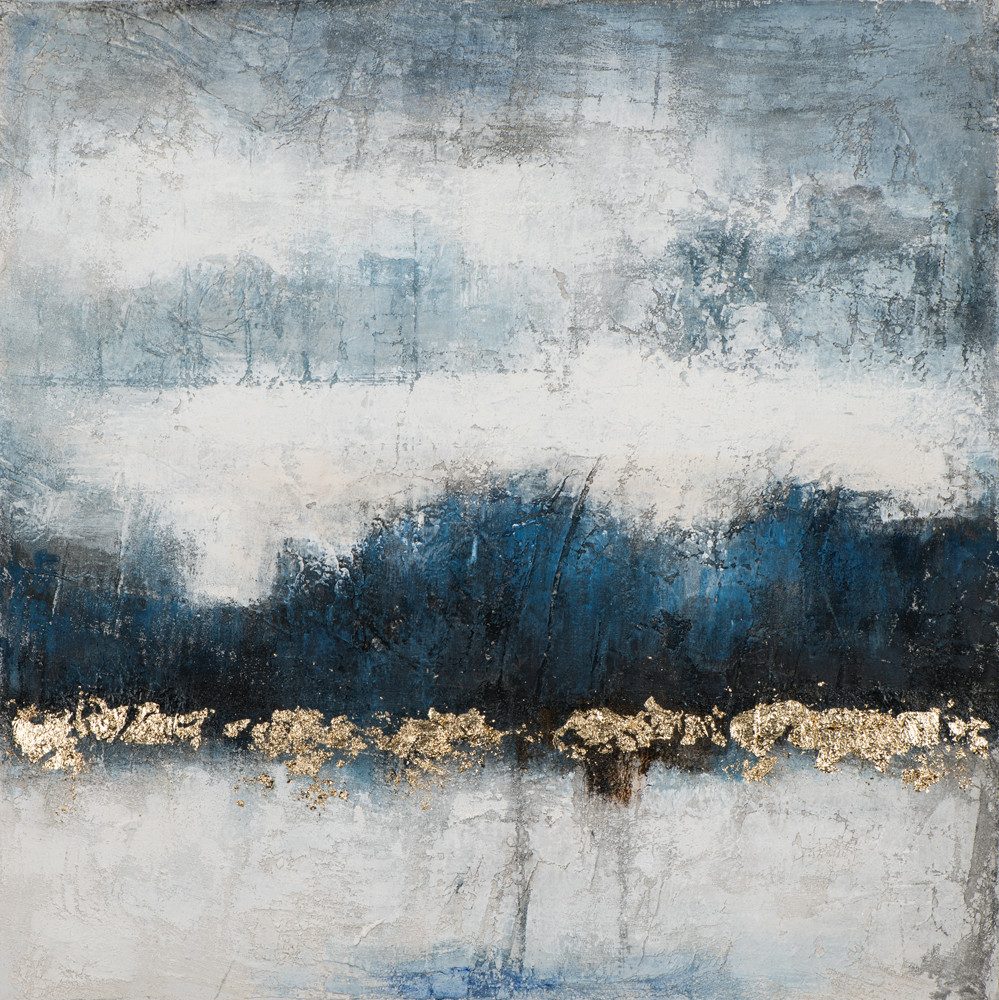 ArtUniverse Gemälde Farbkomposition in Dunkelblau und Gold 70 x 70 cm, Abstrakt
