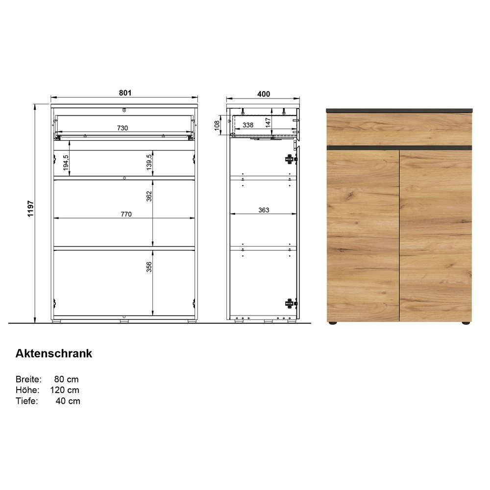 Navarra 120 Lomadox LUGANO-01 cm 80/120/40 Aktenschrank mit Eiche Graphit hoch cm Nb., in : Büro