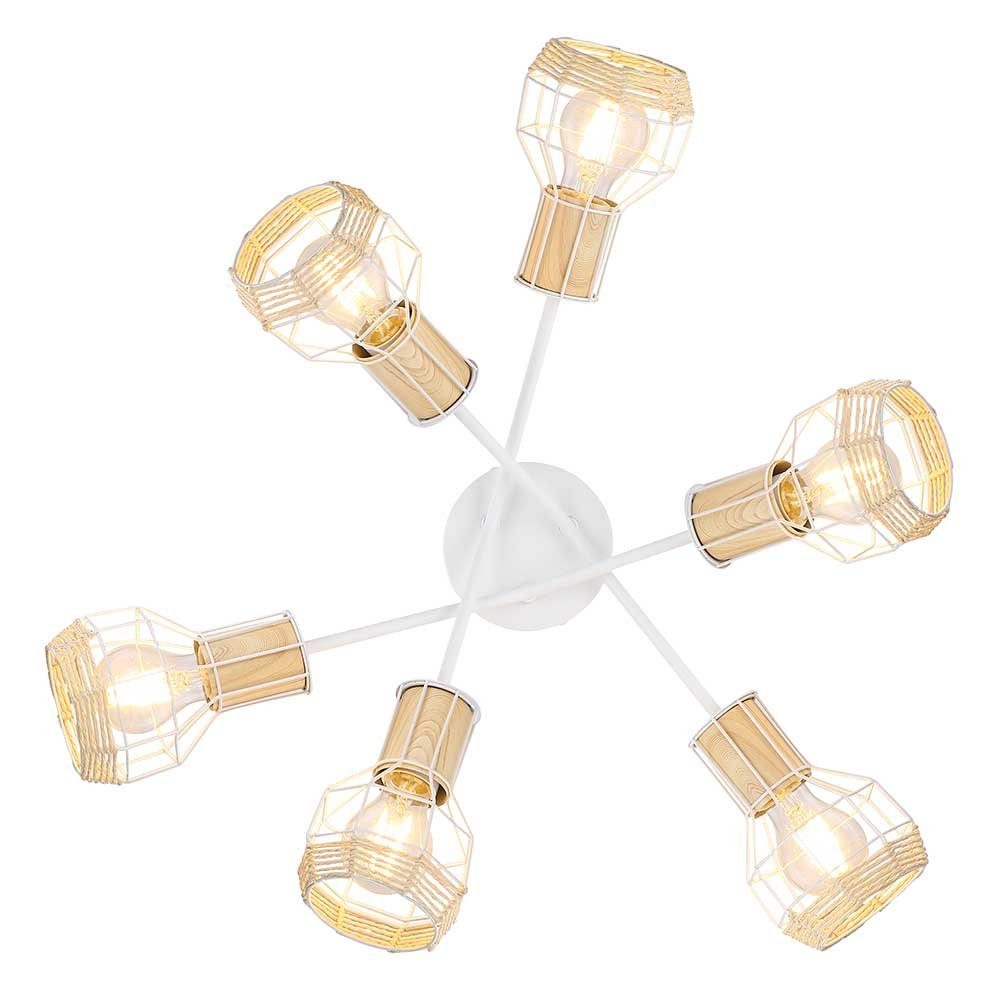 Weiß LED inklusive, Holz Metall Schirm Leuchtmittel Design Retro Bast Lampe nicht etc-shop Leuchte Decken Deckenspot,