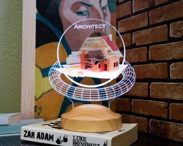 Geschenkelampe LED Nachttischlampe Architekt 3D Geschenke für Innenarchitekt, Abschluss, Berufseinstieg, Leuchte in 7 Farben, LED fest integriert, Geschenke für Abschluss, Berufseinstieg, Architekt