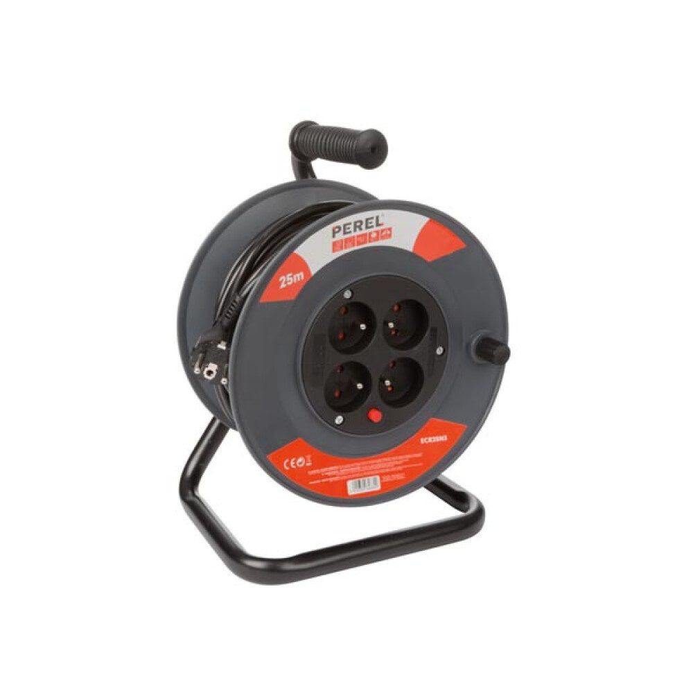 PEREL Perel Kabeltrommel, Innenbereich, 4 Steckdosen Typ E, Überhitzungsschu Verlängerungskabel