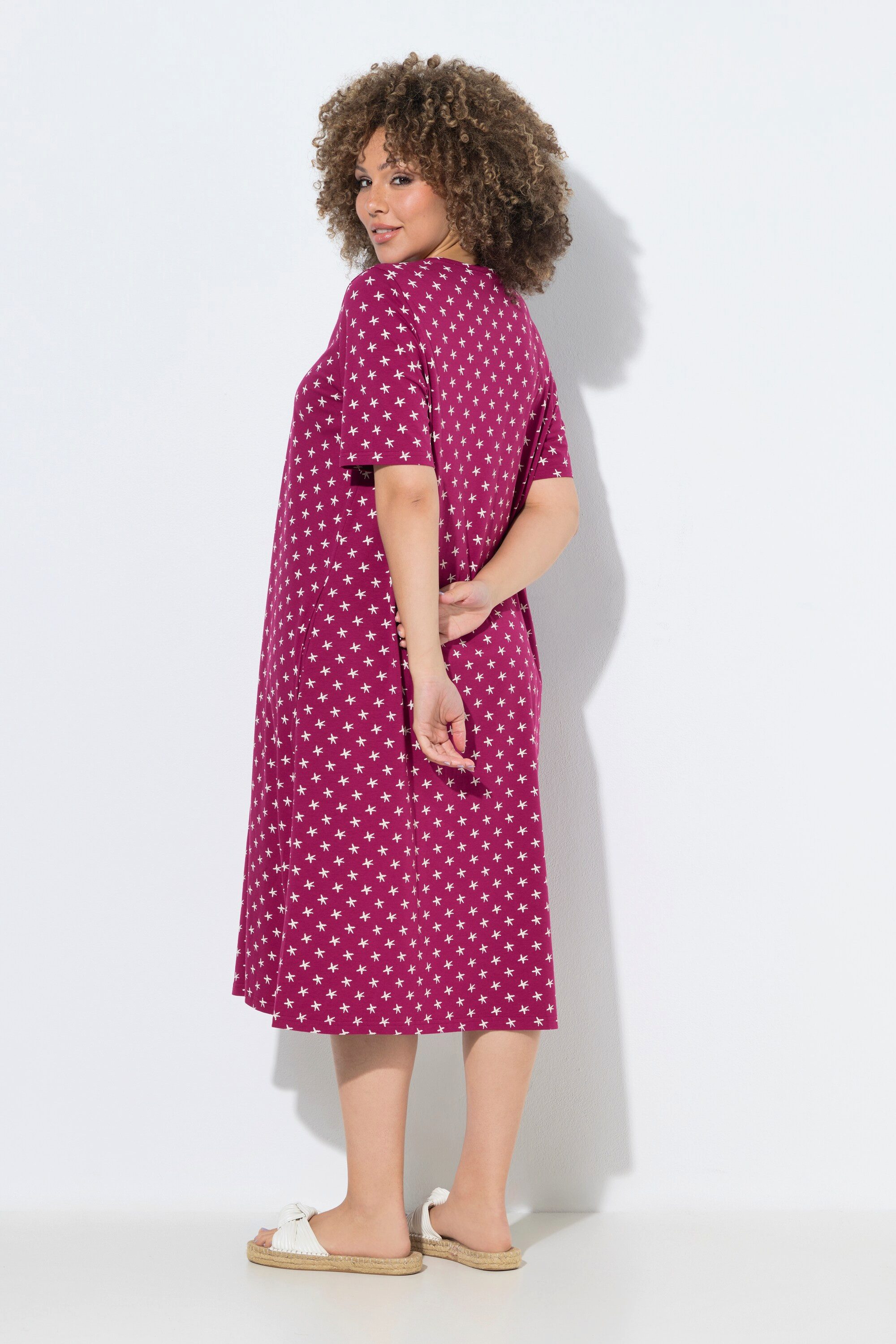 Ulla Popken Jerseykleid Midikleid Sterne V-Ausschnitt Halbarm Taschen