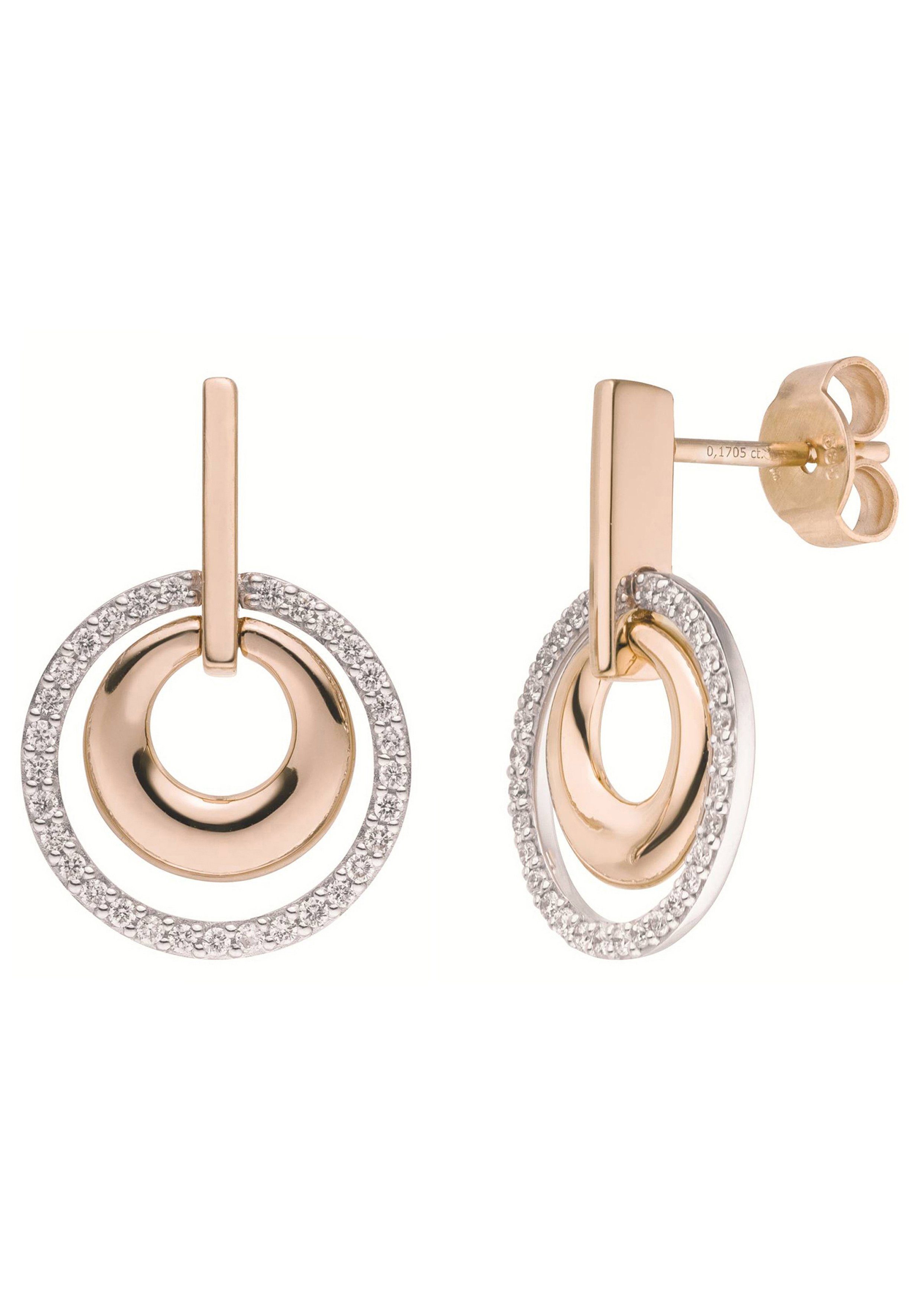 JOBO Paar Diamanten Ohrhänger Gold Kreise, mit 585 bicolor 62