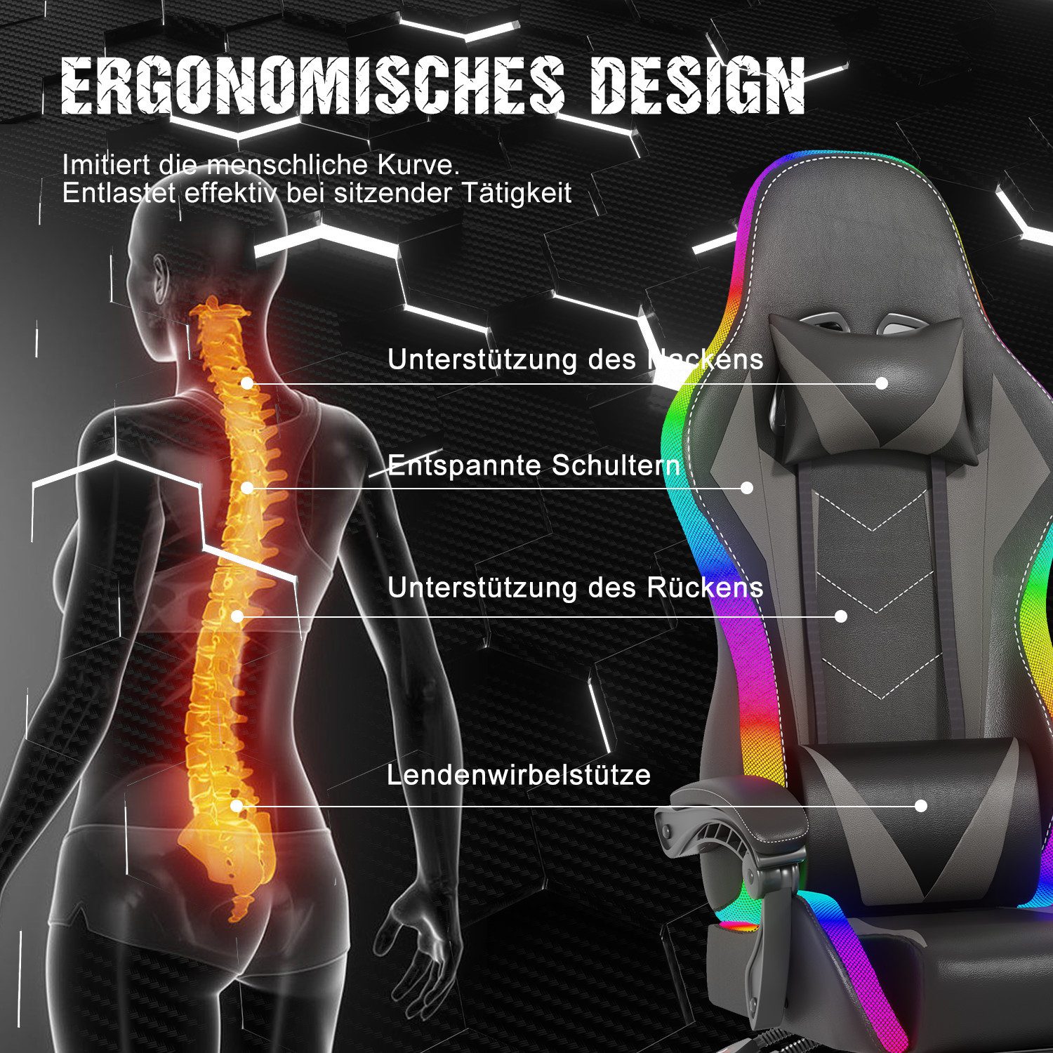 HOMALL Gaming-Stuhl LED Gaming Chair,Massage,Bürostuhl,Gaming Stuhl, günstig online kaufen