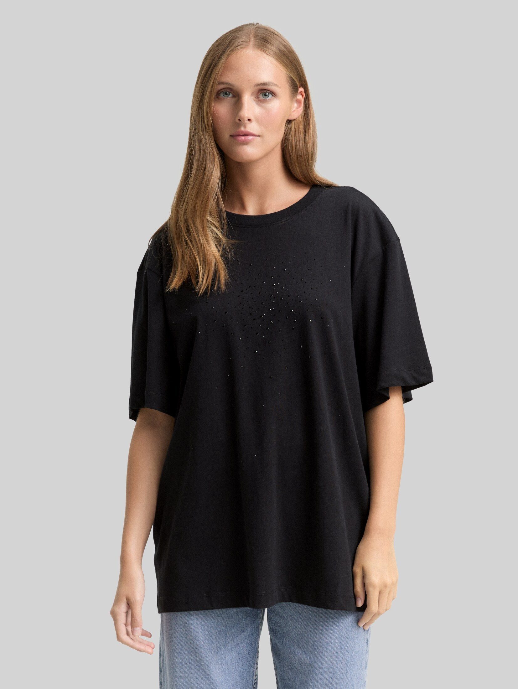TOM TAILOR Denim T-Shirt T-Shirt Oversize T-Shirt mit Strasssteinen