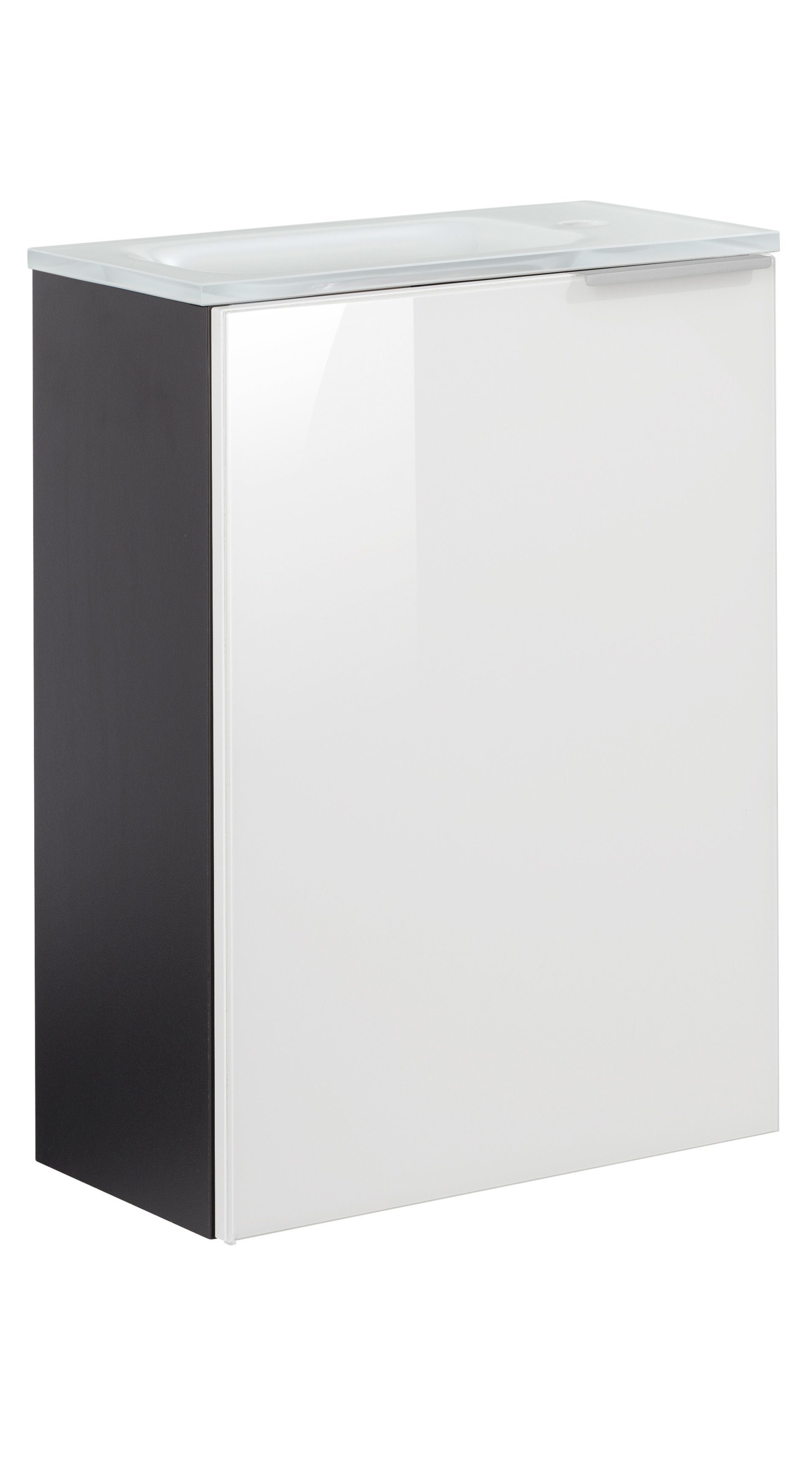 FACKELMANN Waschbecken KARA Gäste WC Set 2-teilig Weiß/Anthrazit, Becken + Unterschrank links