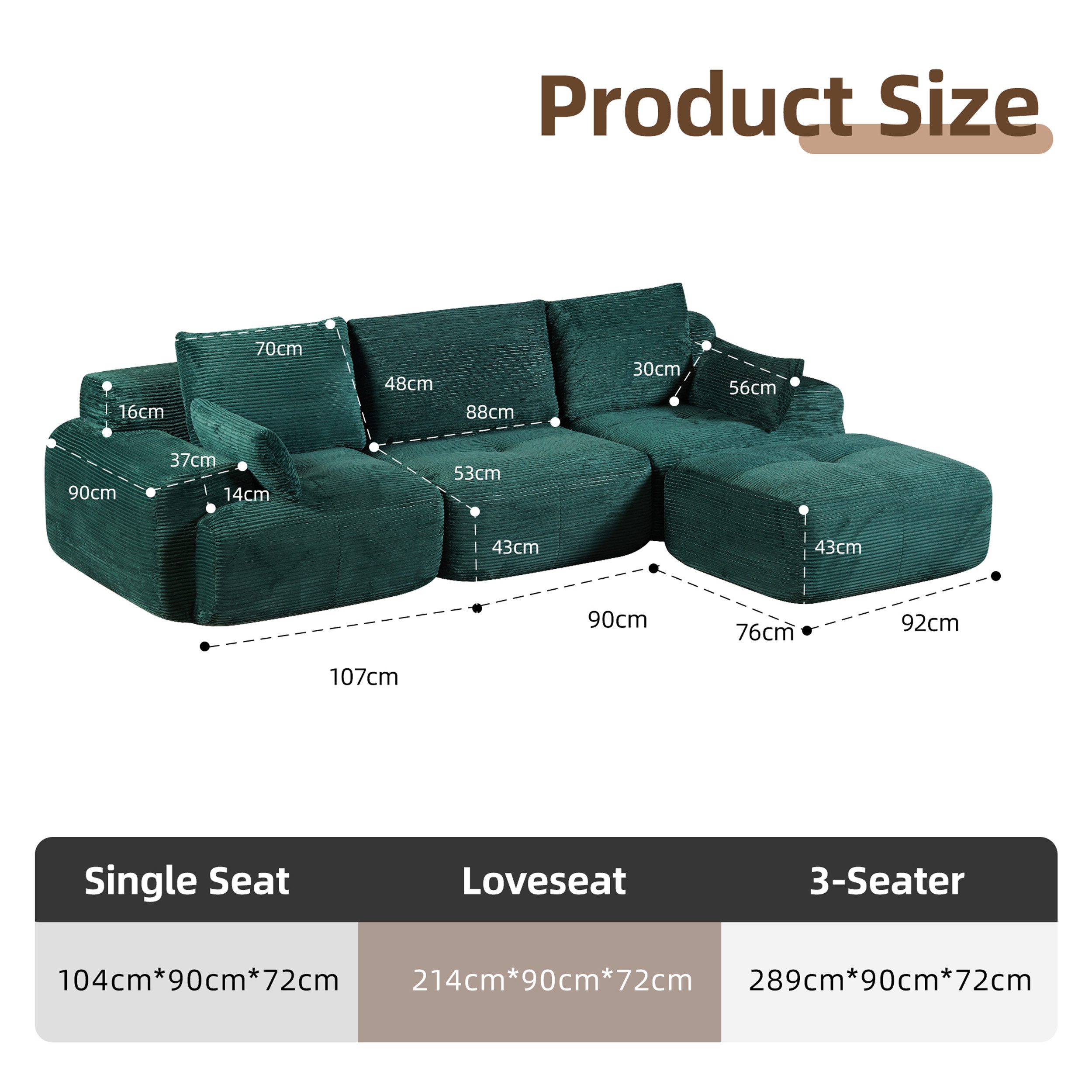 Leawin Sofa Sofa 3-2-1 Sitzer mit Schlaffunktion – Wohnzimmersofa modern & bequem, Bequemes Sofa mit Bettfunktion – modern, kompakt und flexibel nutzbar